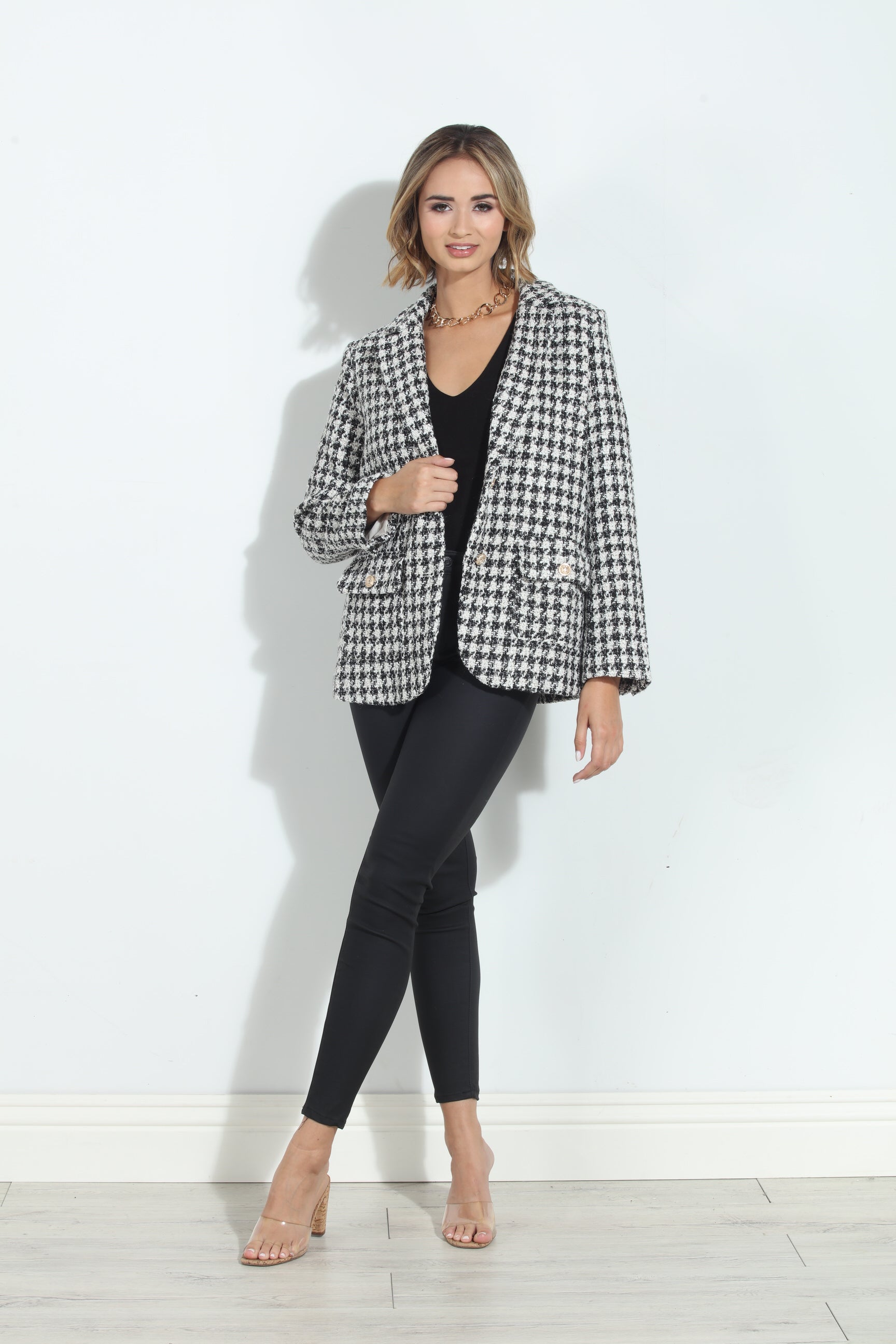 Mystree Houndstooth Double Breasted Jacket