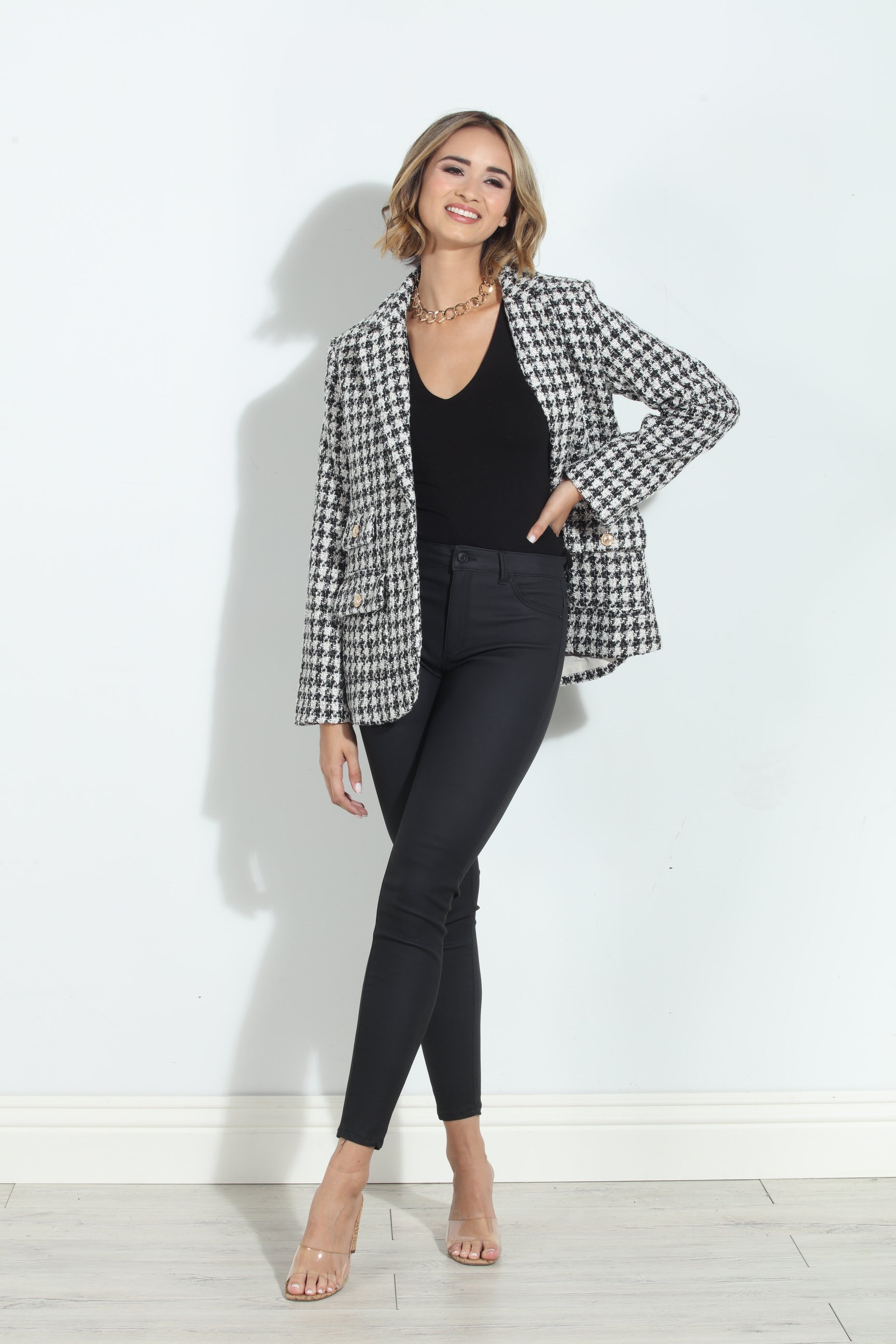 Mystree Houndstooth Double Breasted Jacket