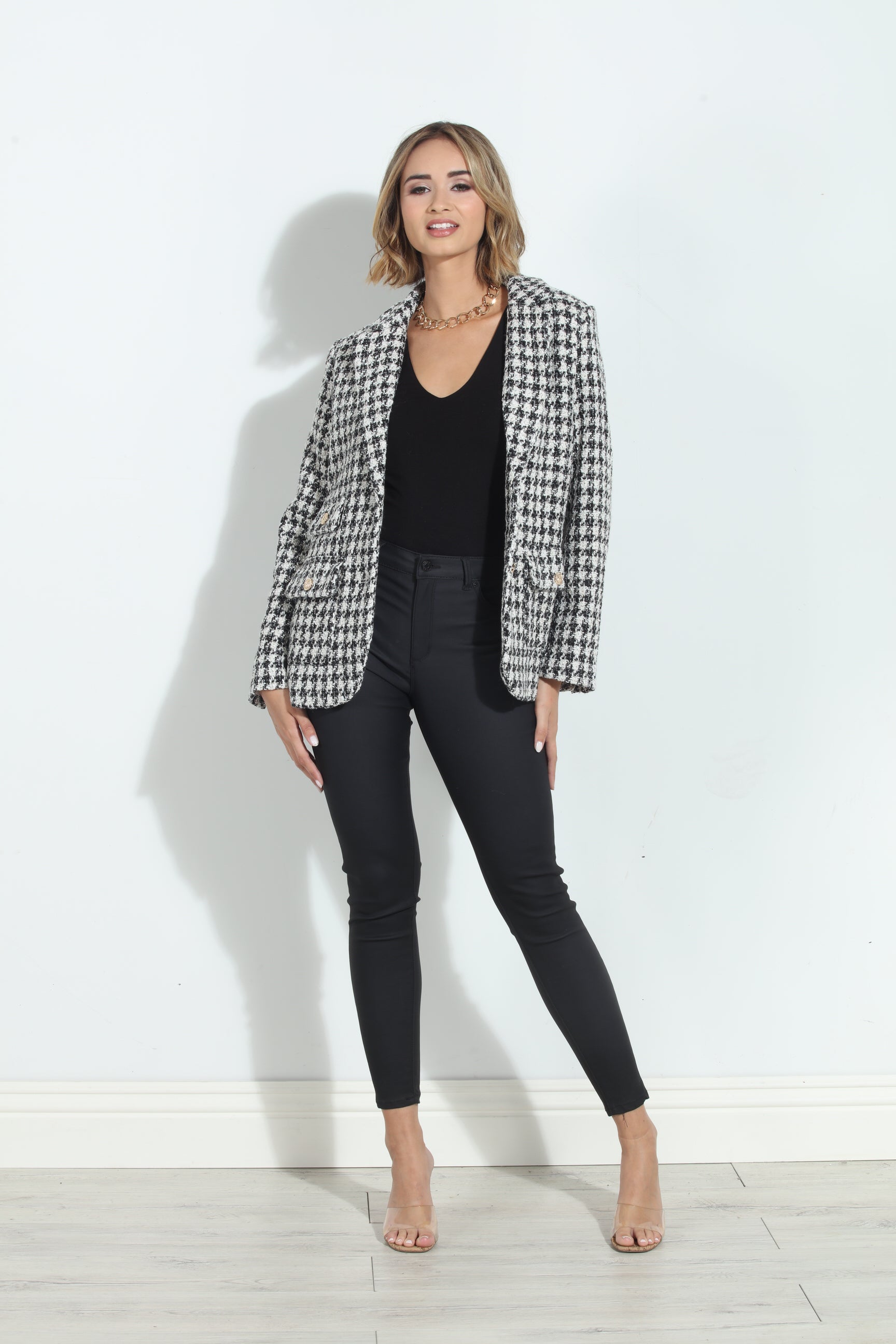 Mystree Houndstooth Double Breasted Jacket