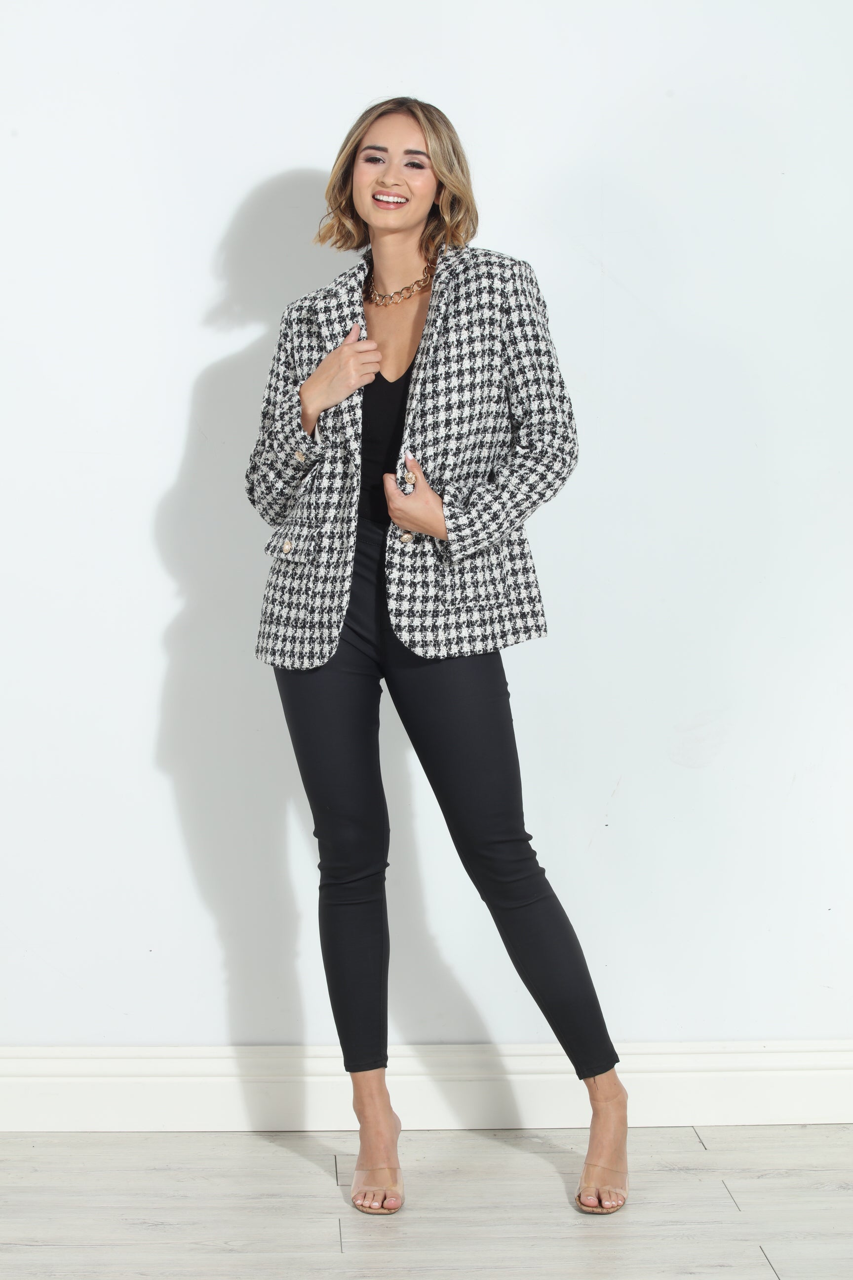 Mystree Houndstooth Double Breasted Jacket