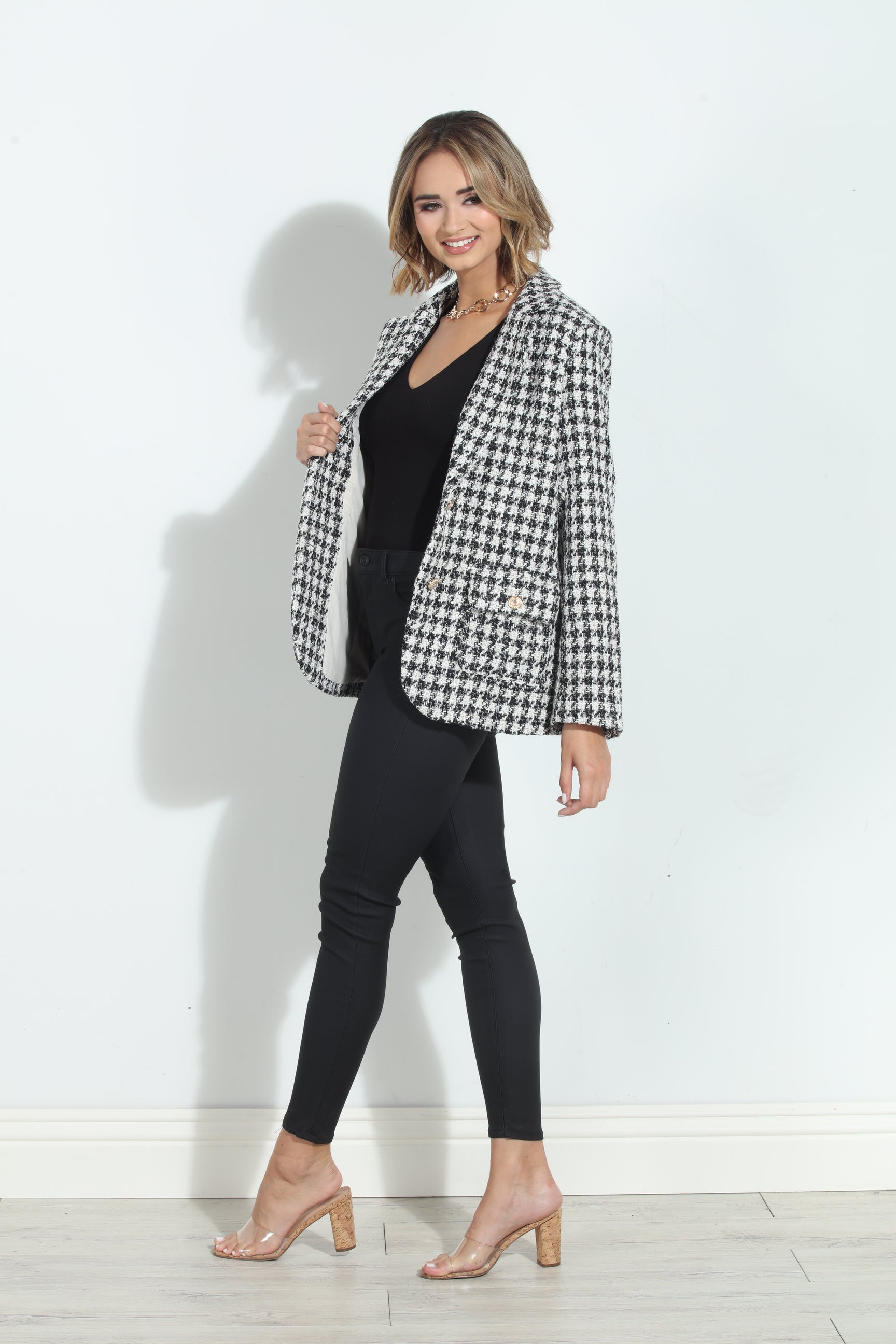 Mystree Houndstooth Double Breasted Jacket
