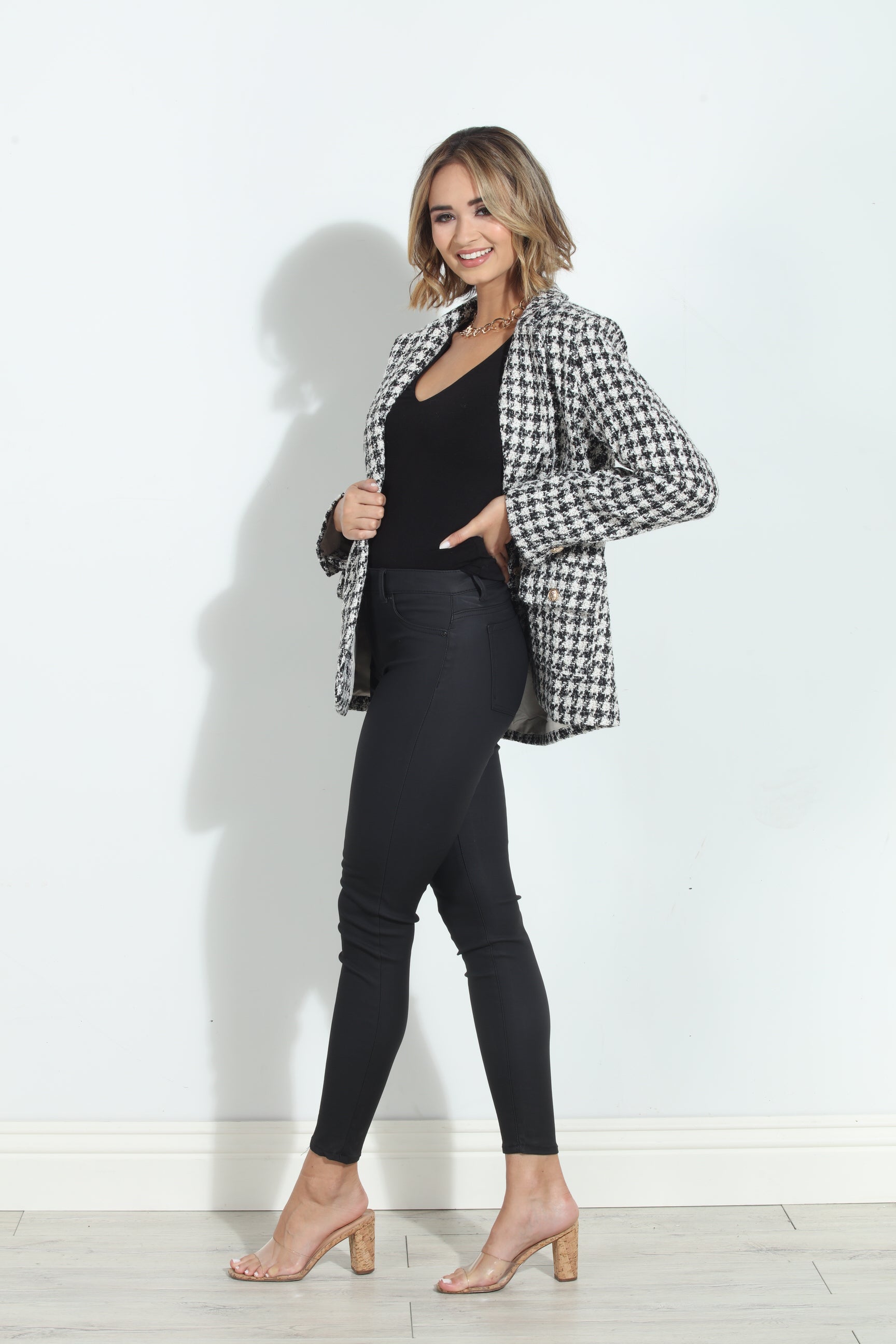 Mystree Houndstooth Double Breasted Jacket