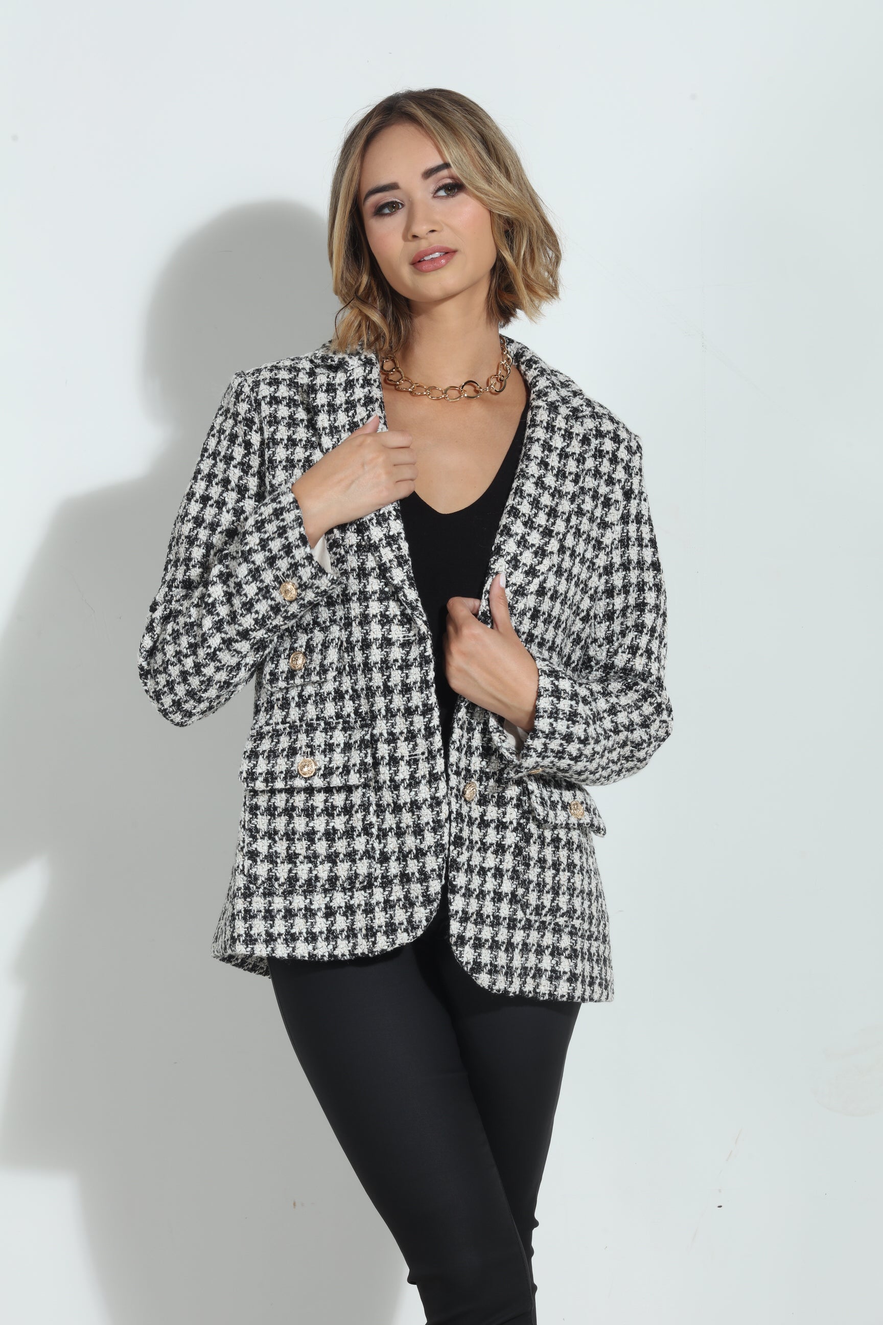 Mystree Houndstooth Double Breasted Jacket