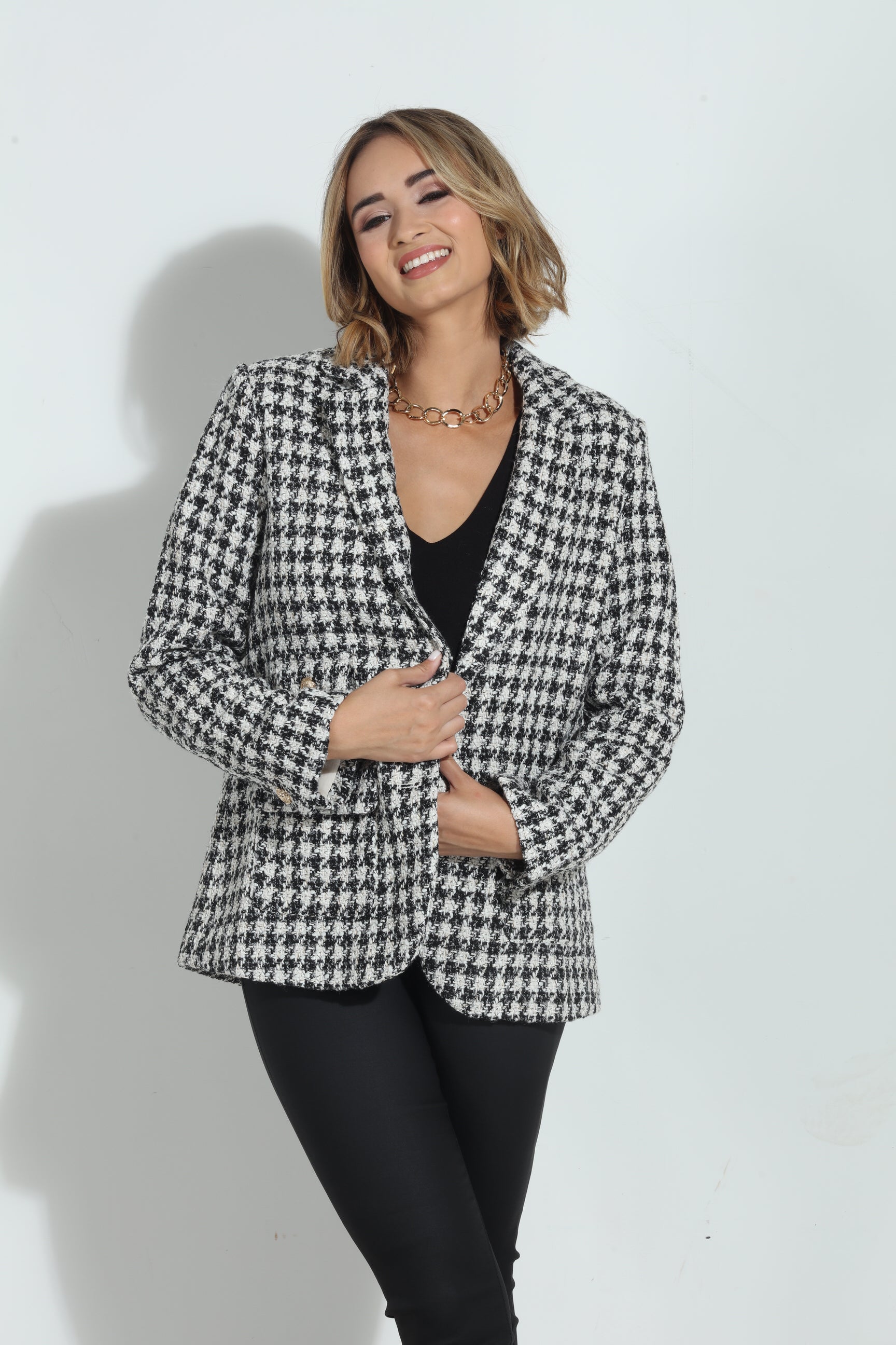 Mystree Houndstooth Double Breasted Jacket