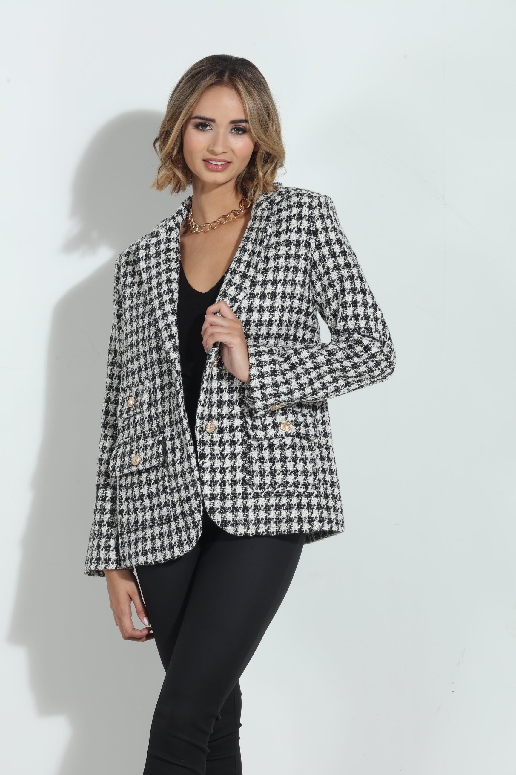 Mystree Houndstooth Double Breasted Jacket