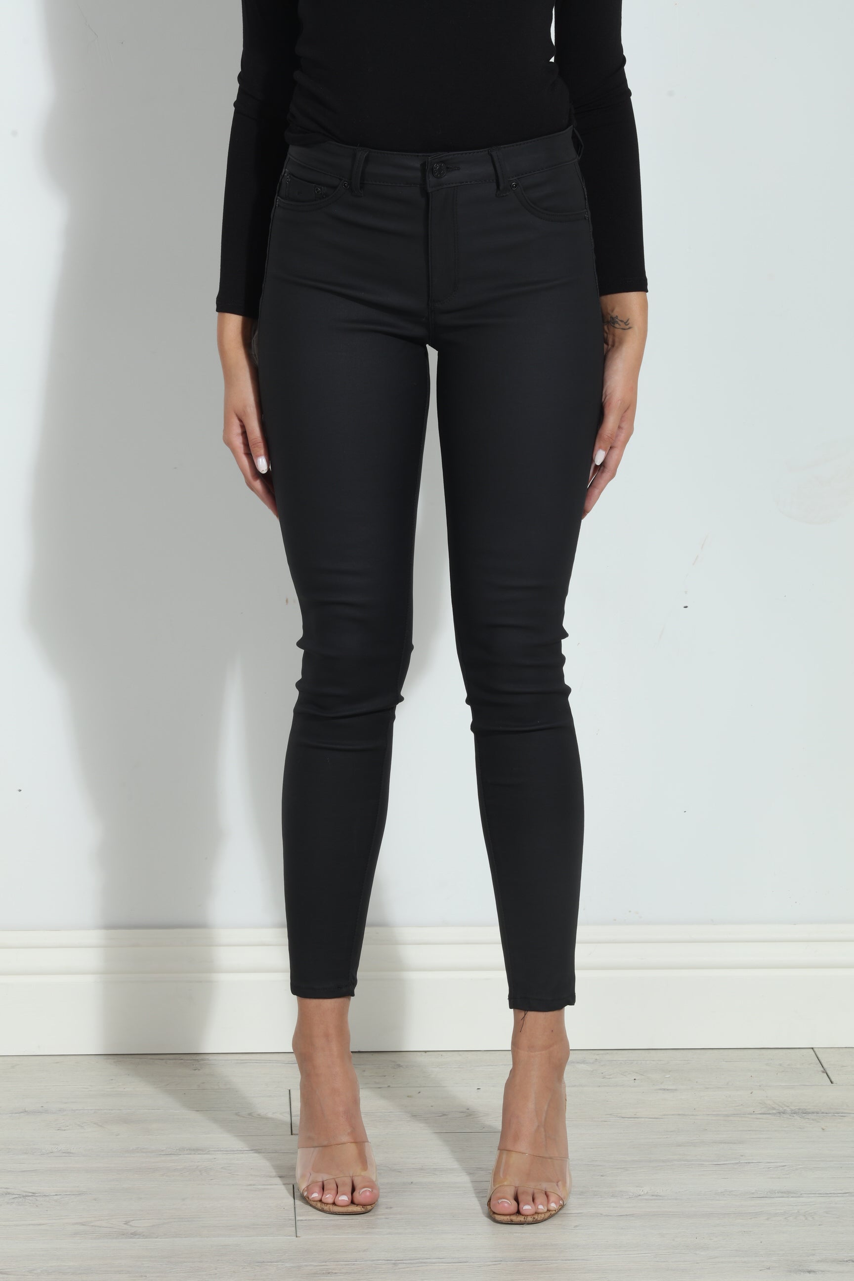 Tractr Olivia High Rise Skinny-Black Coated-BEST SELLER