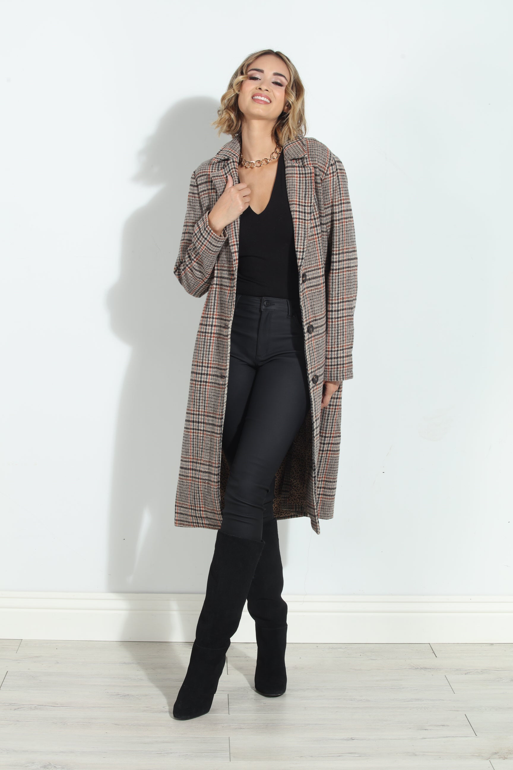 Mystree Long Plaid Coat-FINAL SALE