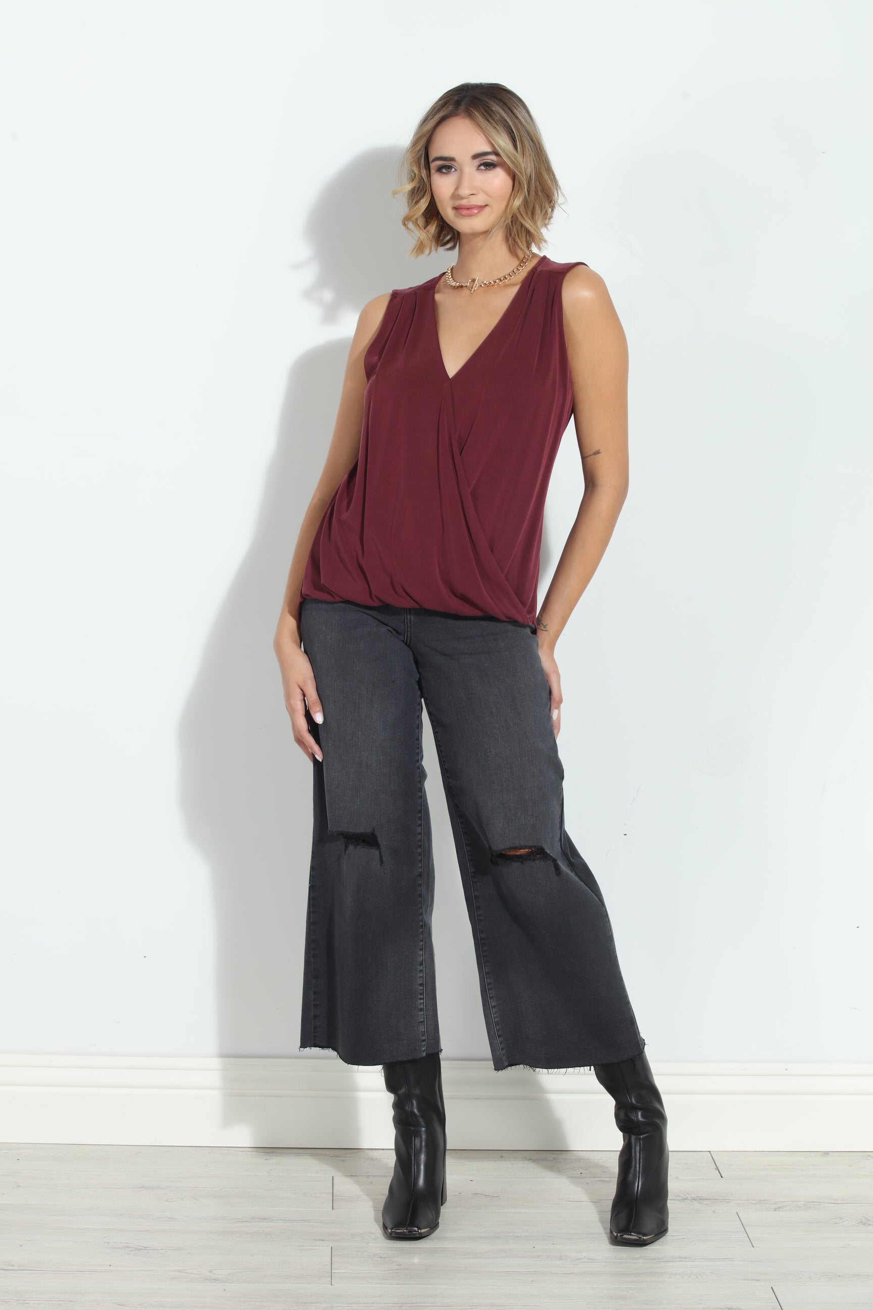 The Everyday Cupro Surplice Tank-Port- BEST SELLER