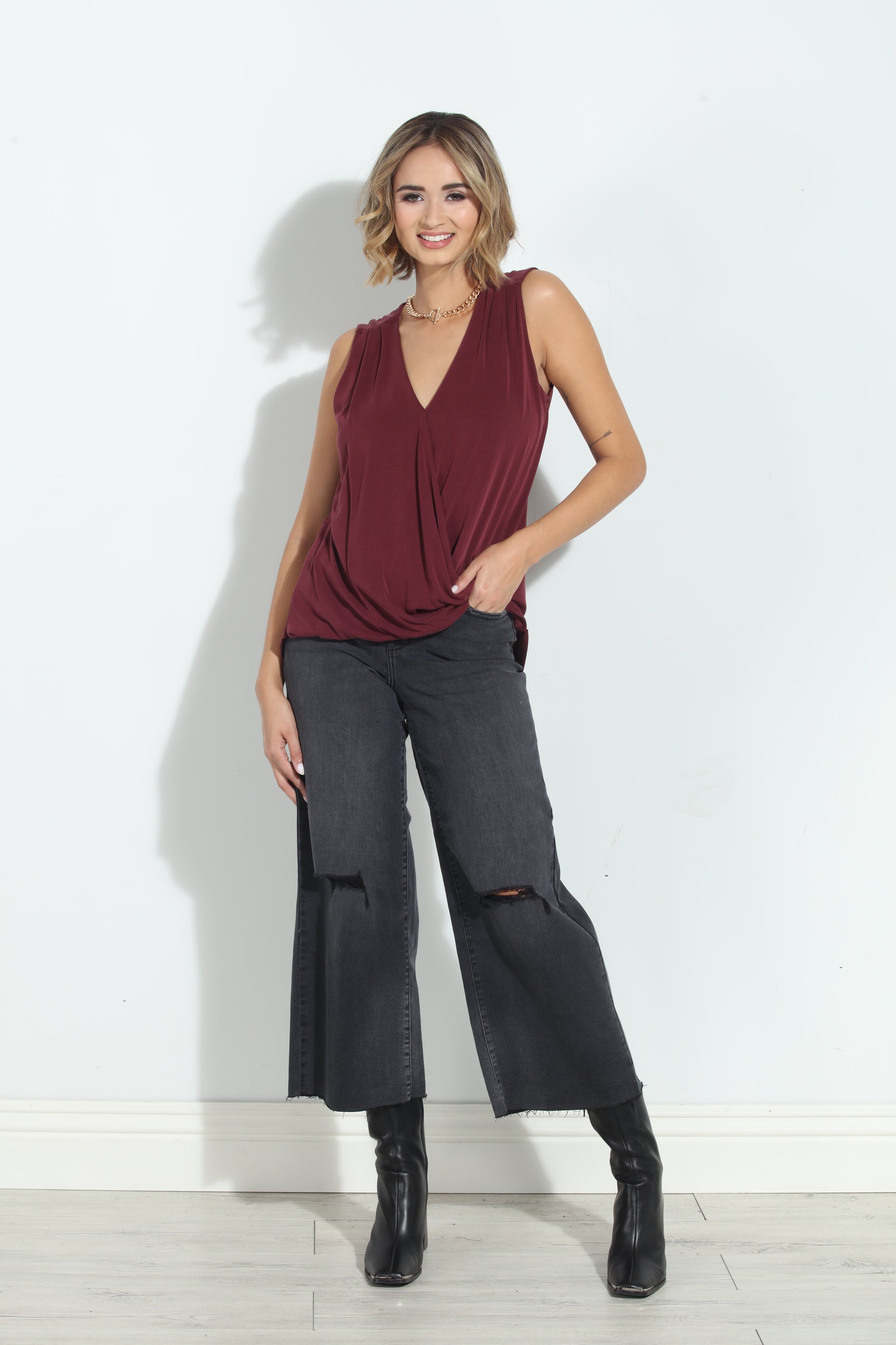 The Everyday Cupro Surplice Tank-Port- BEST SELLER