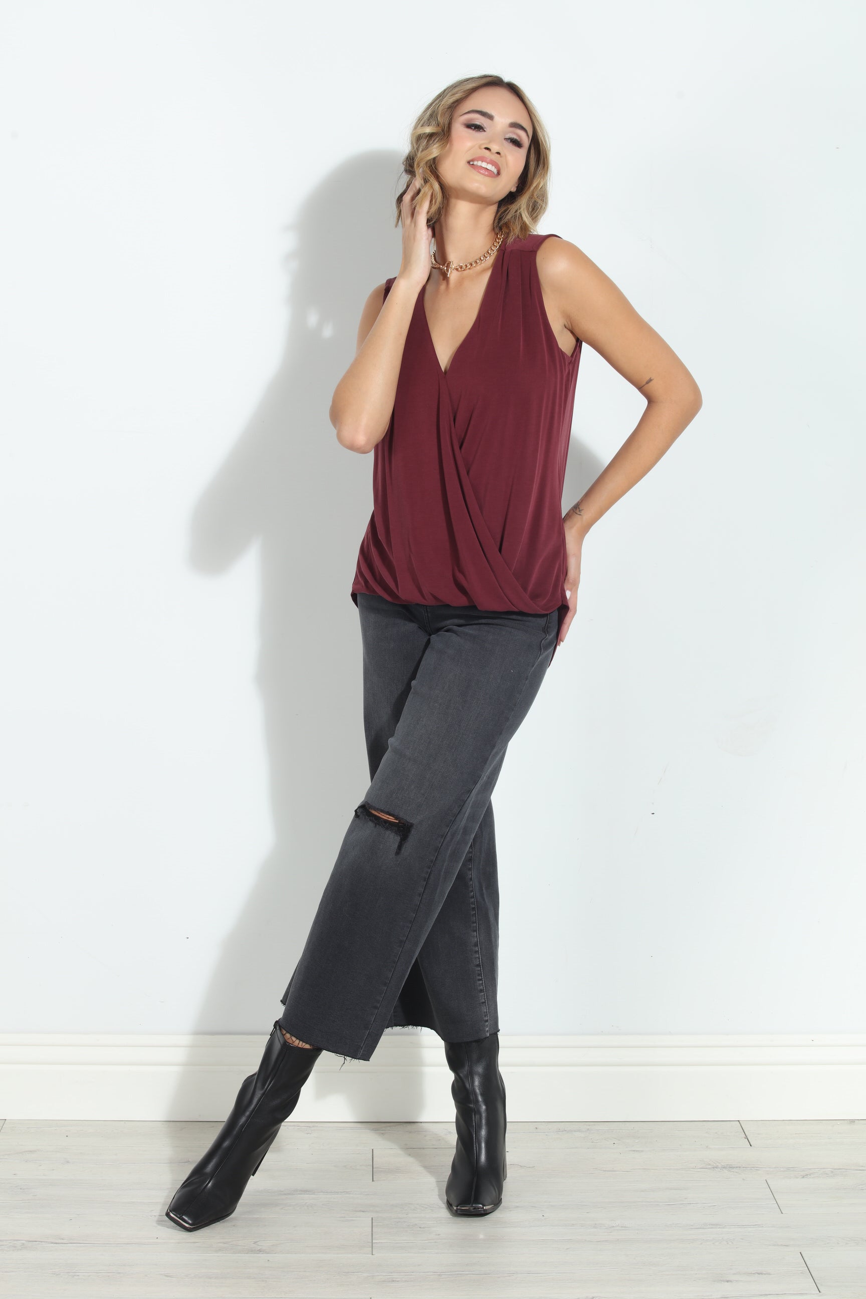 The Everyday Cupro Surplice Tank-Port- BEST SELLER