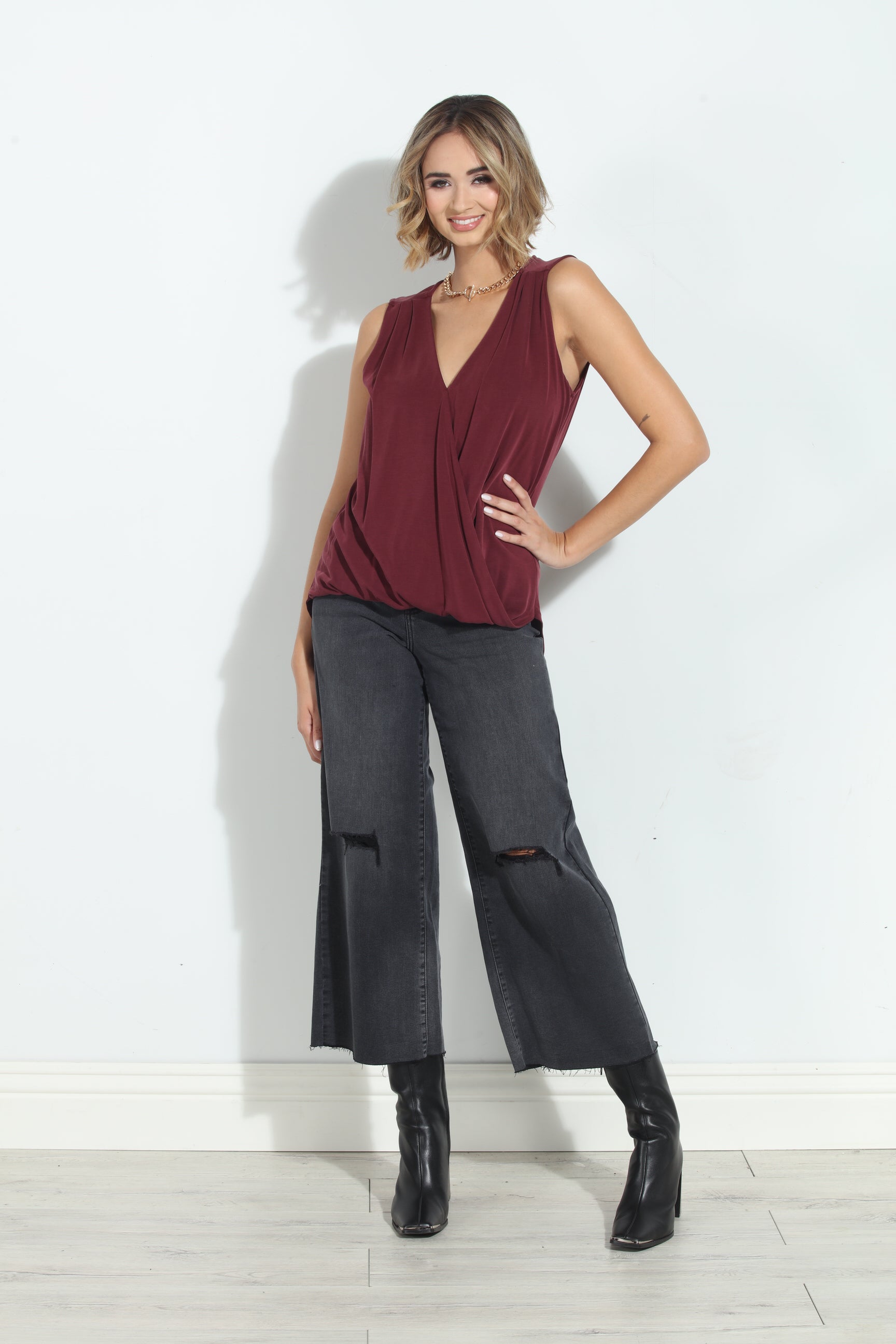 The Everyday Cupro Surplice Tank-Port- BEST SELLER