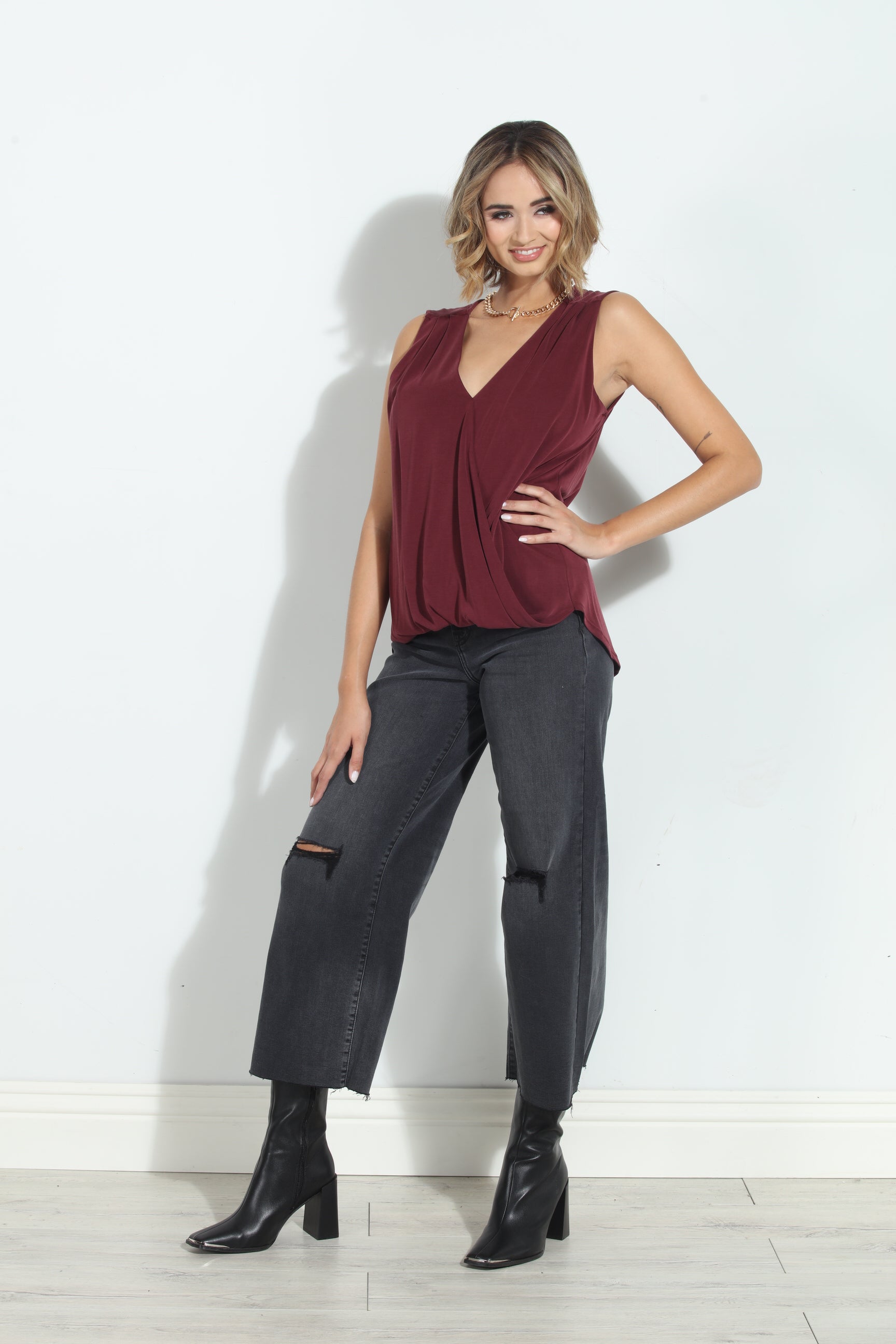 The Everyday Cupro Surplice Tank-Port- BEST SELLER