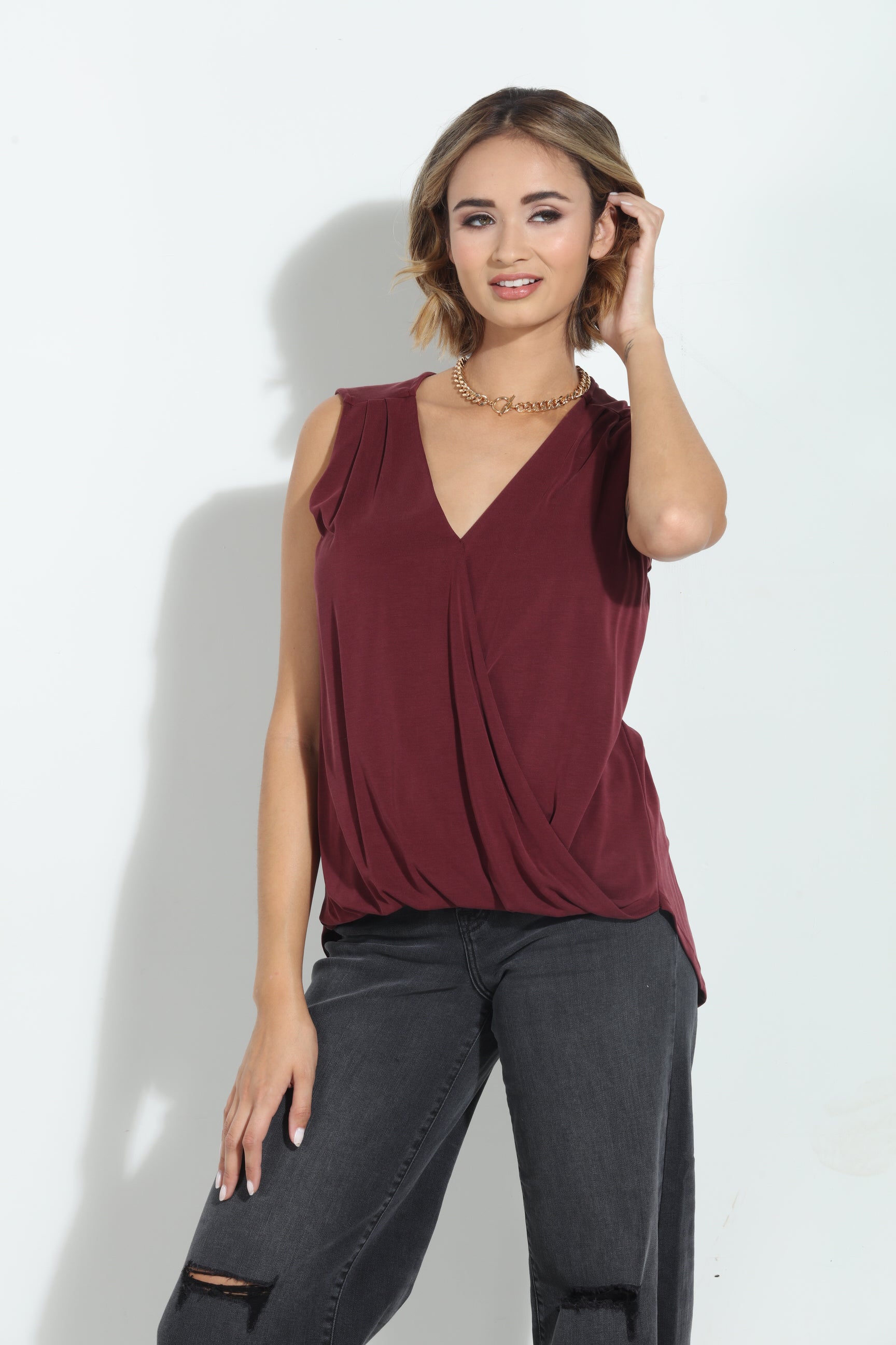 The Everyday Cupro Surplice Tank-Port- BEST SELLER