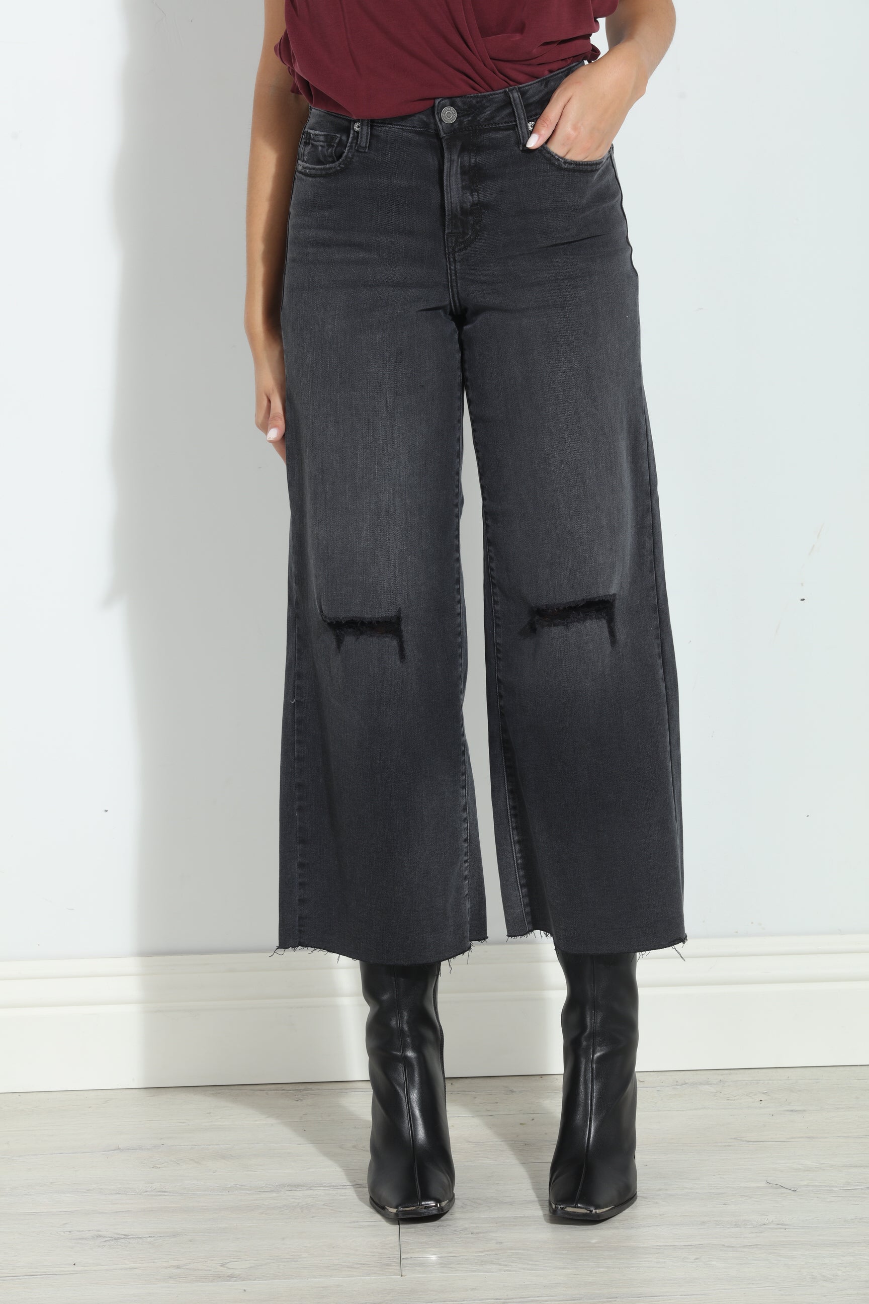 Hidden Jeans Nori Cropped Wide Leg- Charcoal