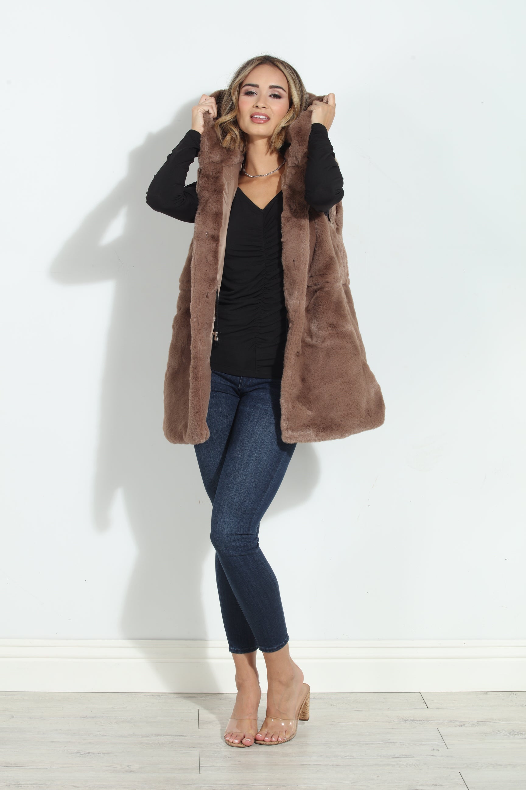 Tan Faux Fur Hooded Vest-FINAL SALE