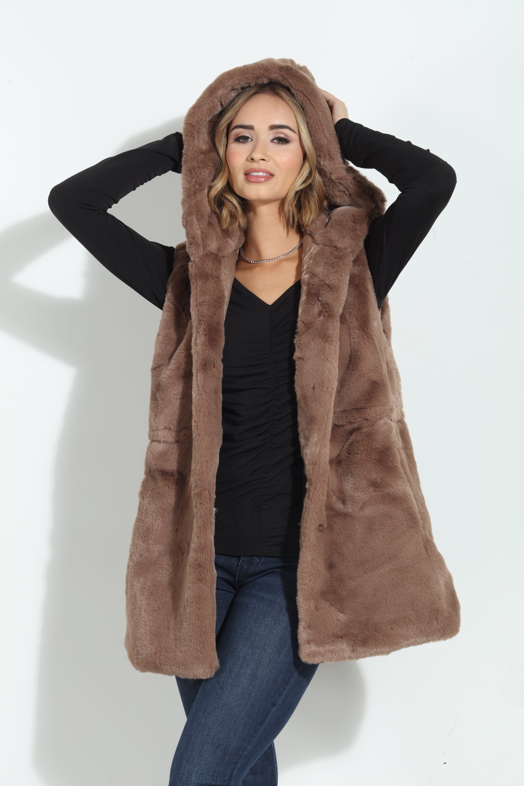 Tan Faux Fur Hooded Vest-FINAL SALE