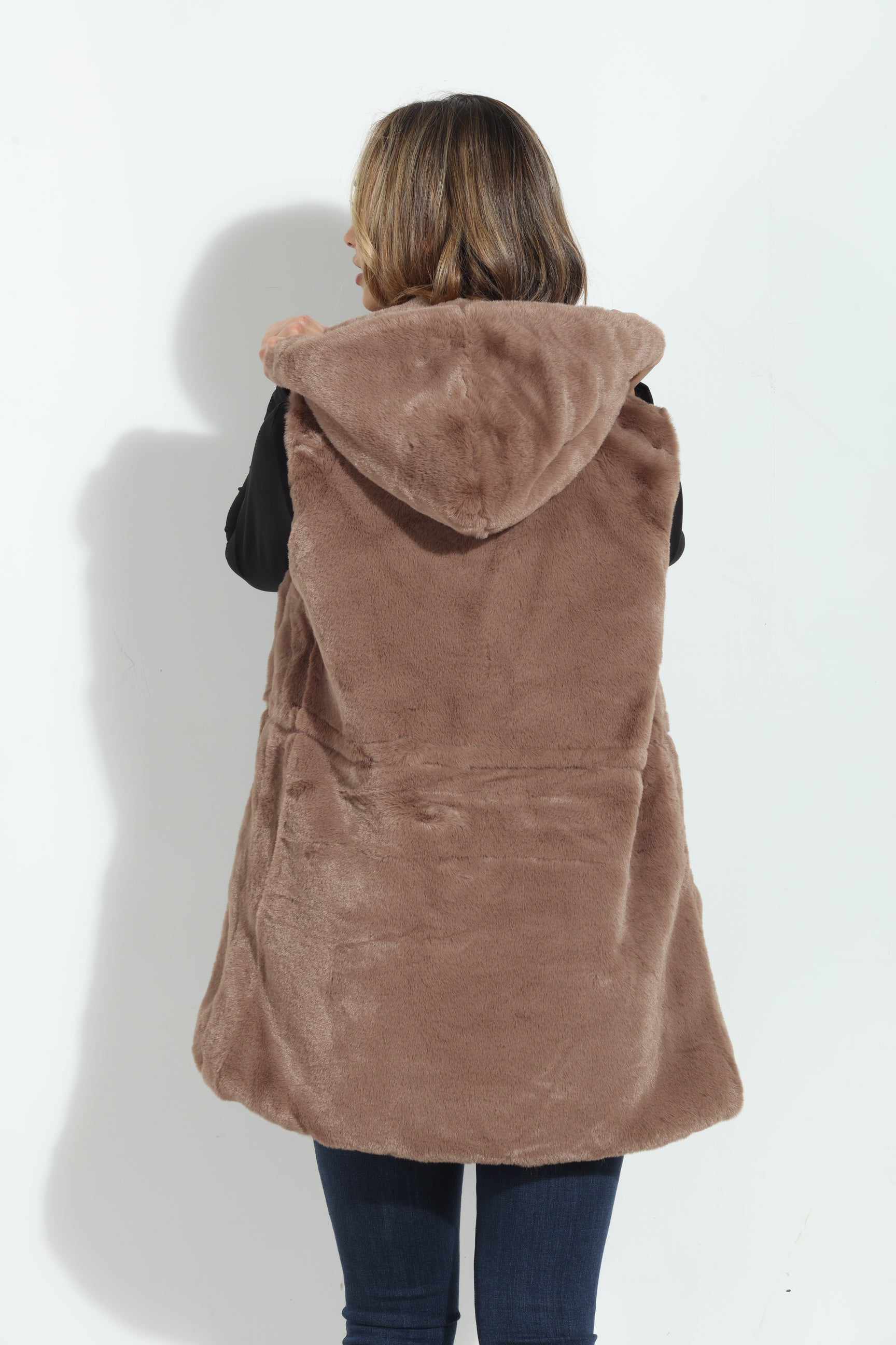 Tan Faux Fur Hooded Vest-FINAL SALE