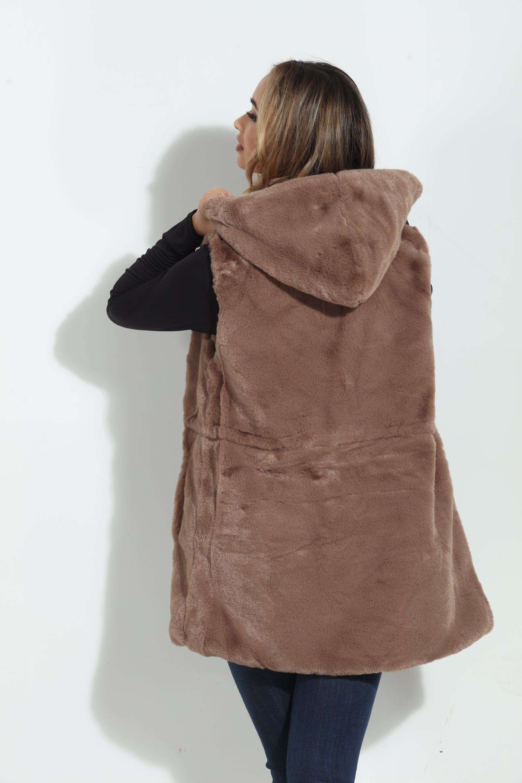 Tan Faux Fur Hooded Vest-FINAL SALE