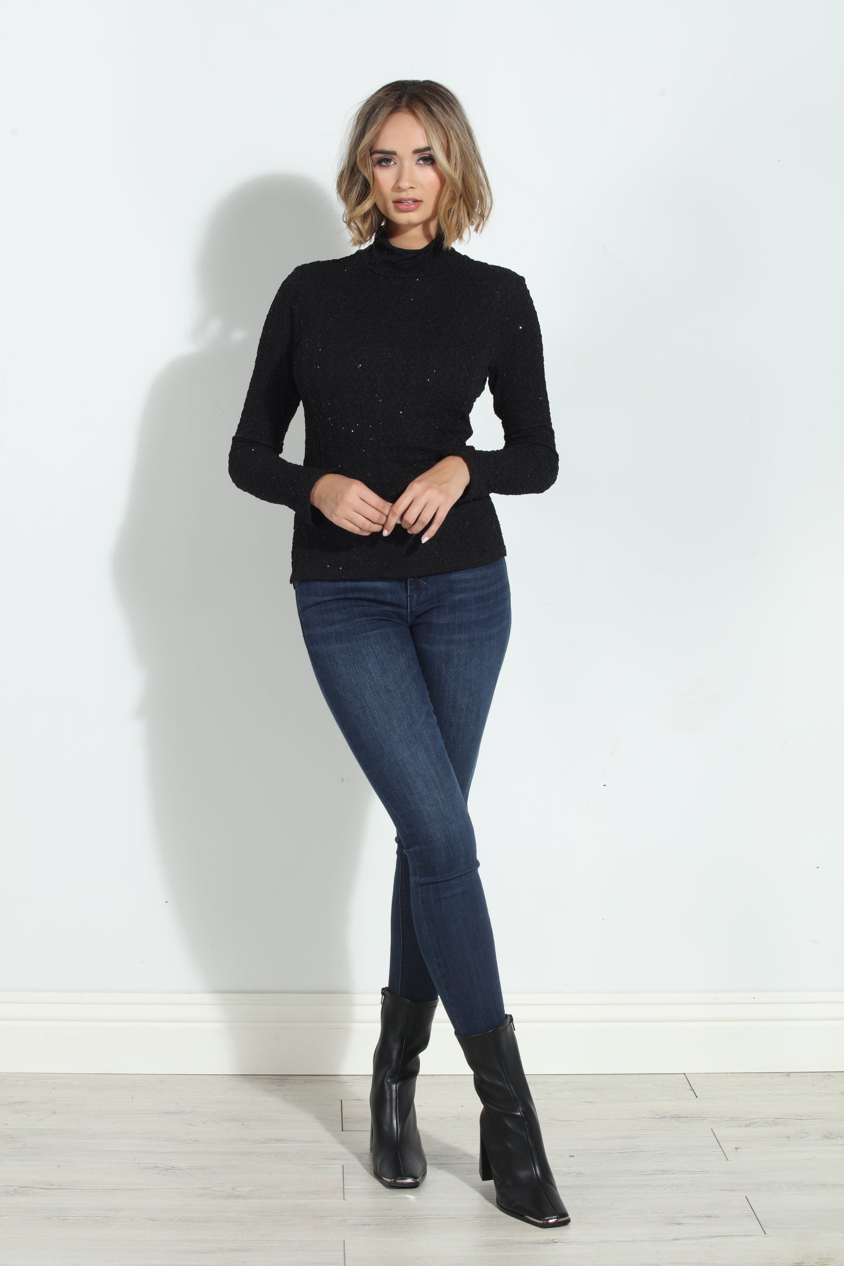 Fatima Sparkle Mock Neck Top