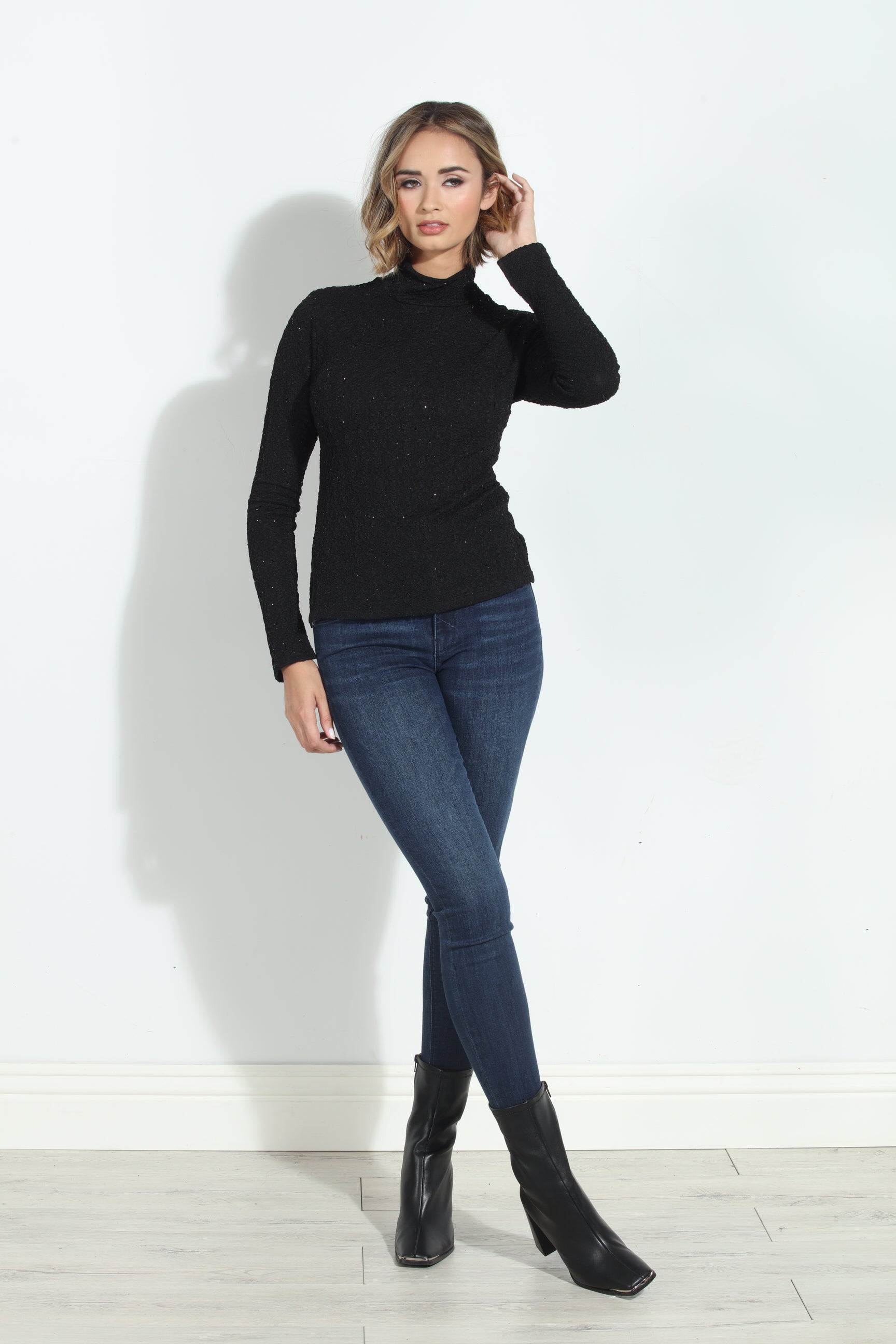 Fatima Sparkle Mock Neck Top