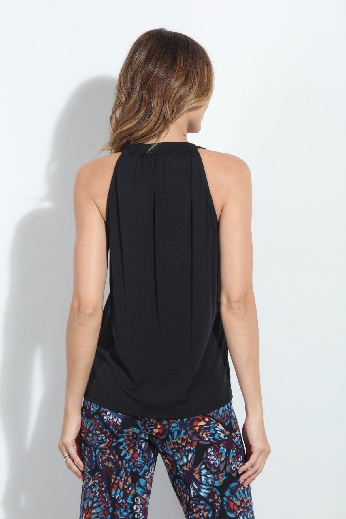 Black Cupro Split Neck Top-BEST SELLER
