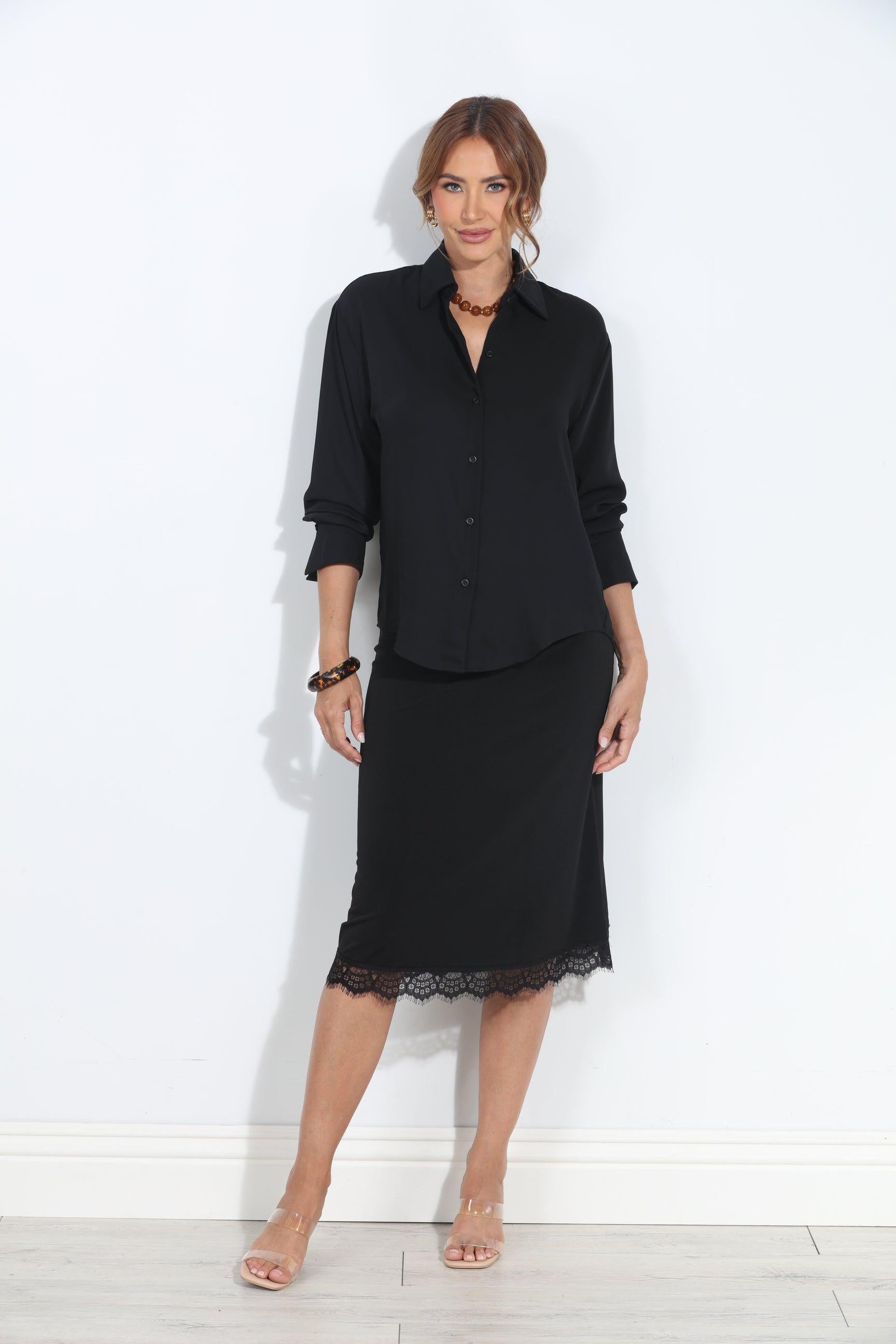 Black Politan Button Blouse-BEST SELLER