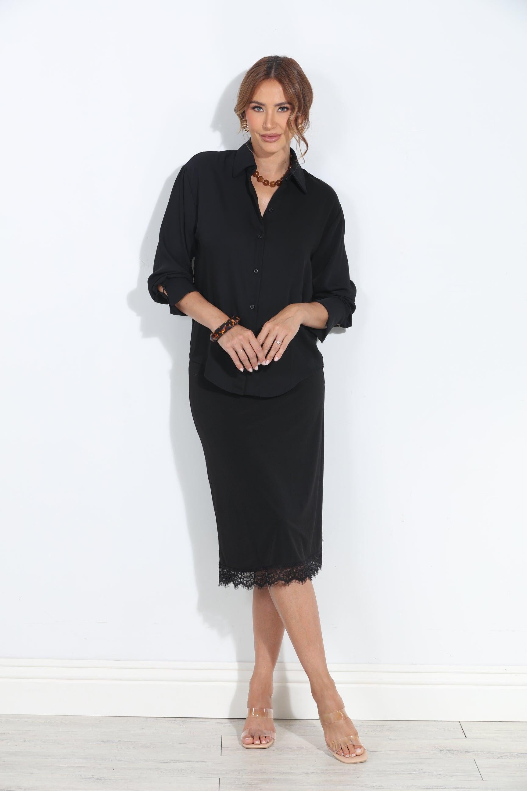 Black Politan Button Blouse-BEST SELLER