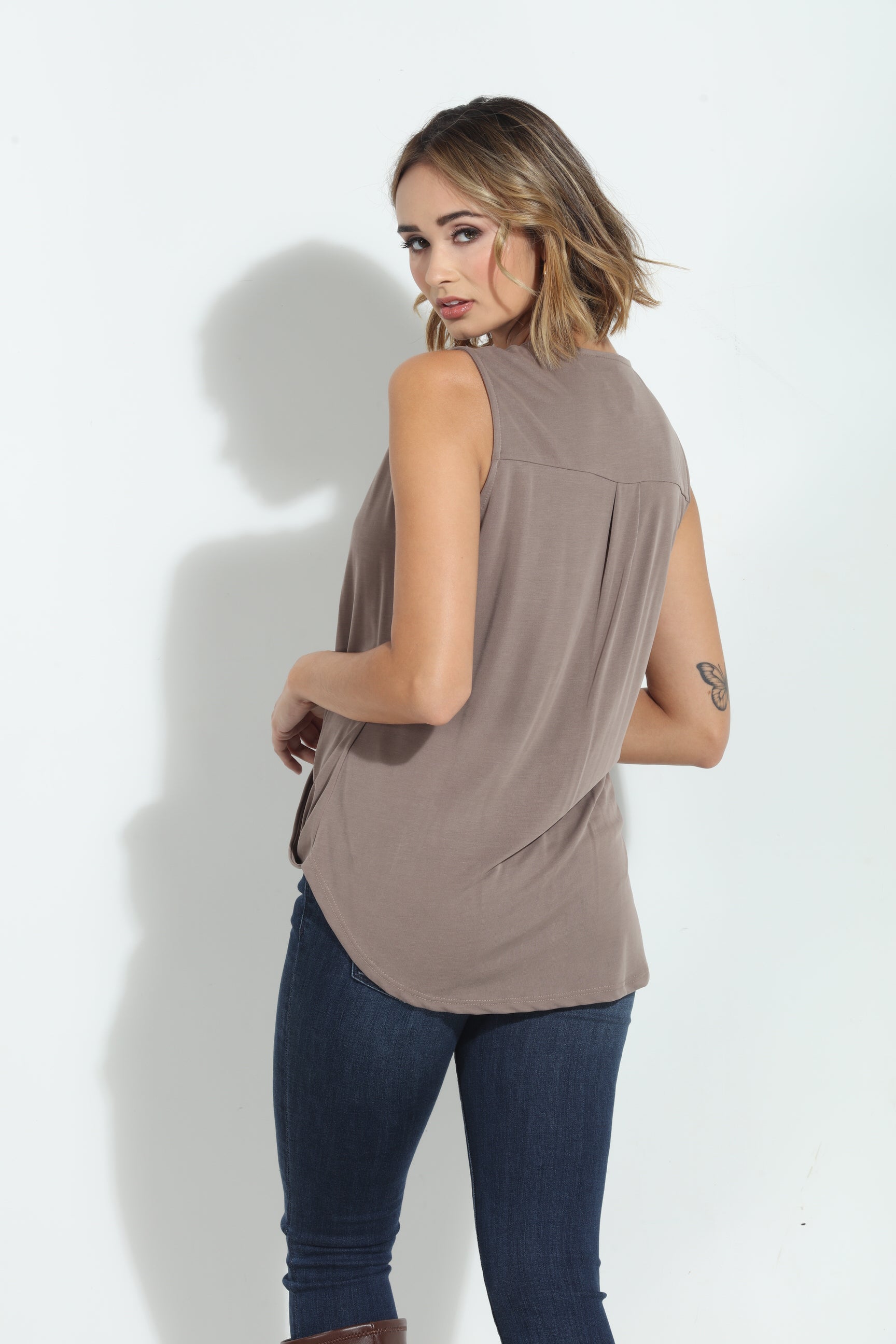 The Everyday Cupro Surplice Tank-Dk Taupe-BEST SELLER