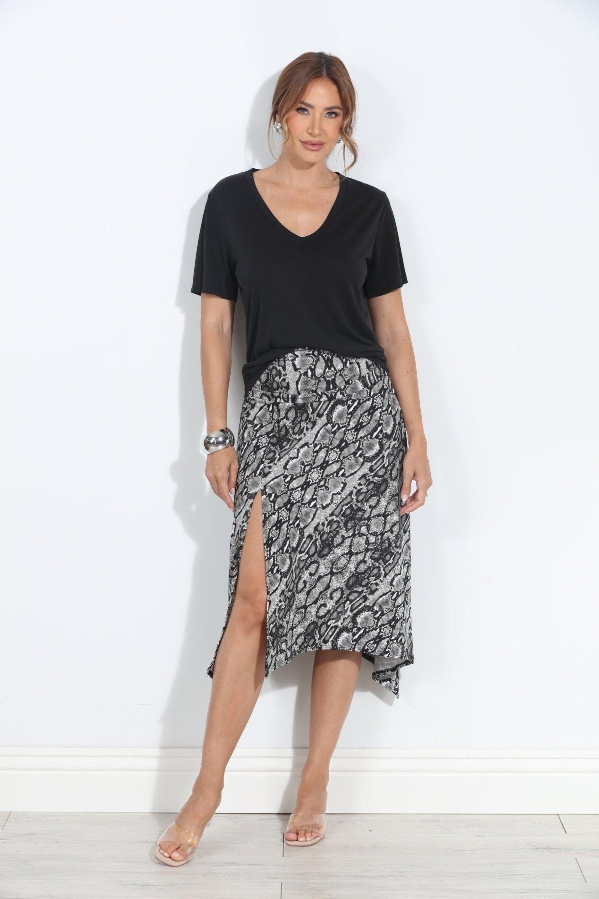 Elsa Stretch Slit Midi Skirt-BEST SELLER