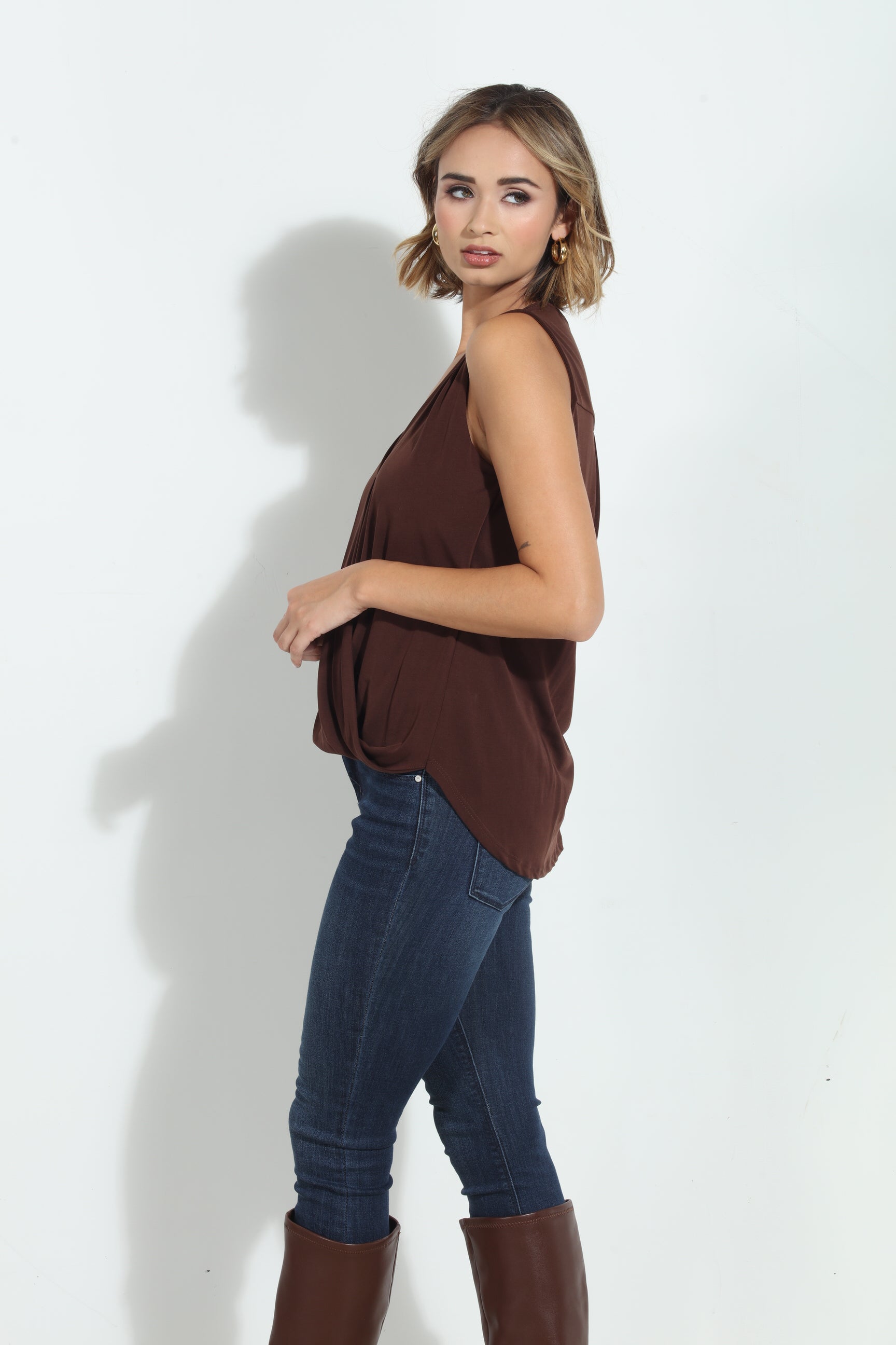 The Everyday Cupro Surplice Tank-Mocha- BEST SELLER