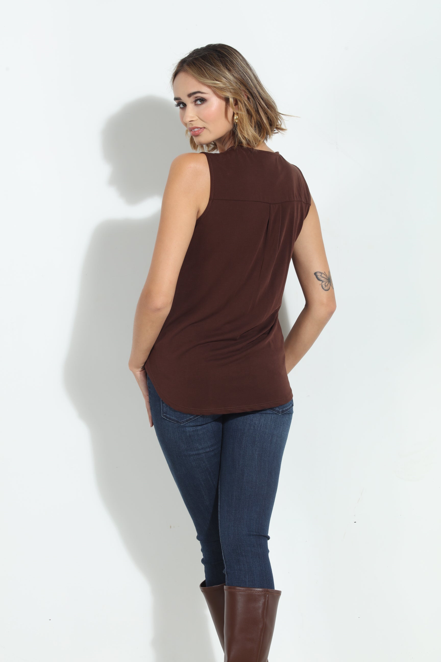 The Everyday Cupro Surplice Tank-Mocha- BEST SELLER