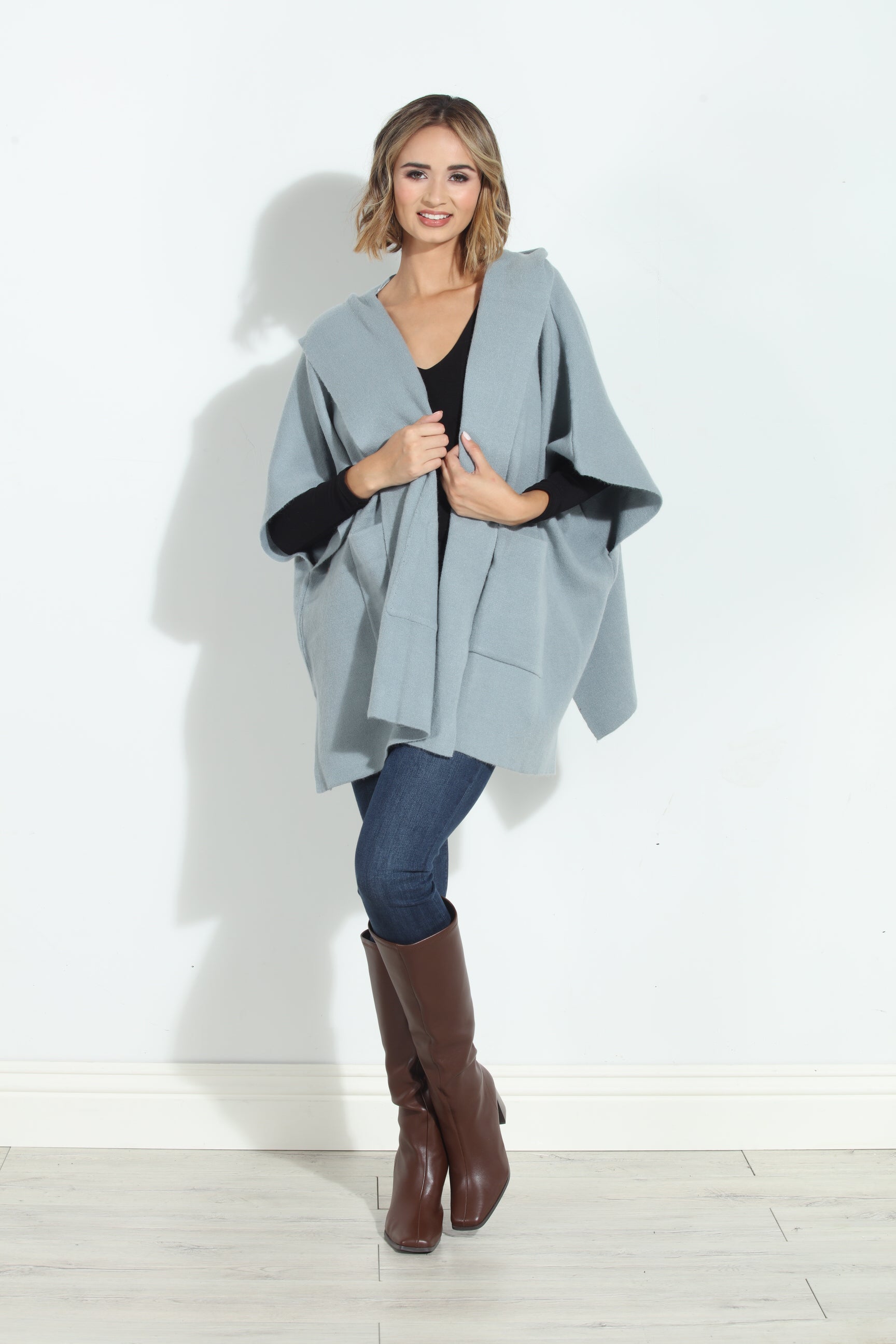 Dusk Blue Cozy Hooded Poncho-BEST SELLER