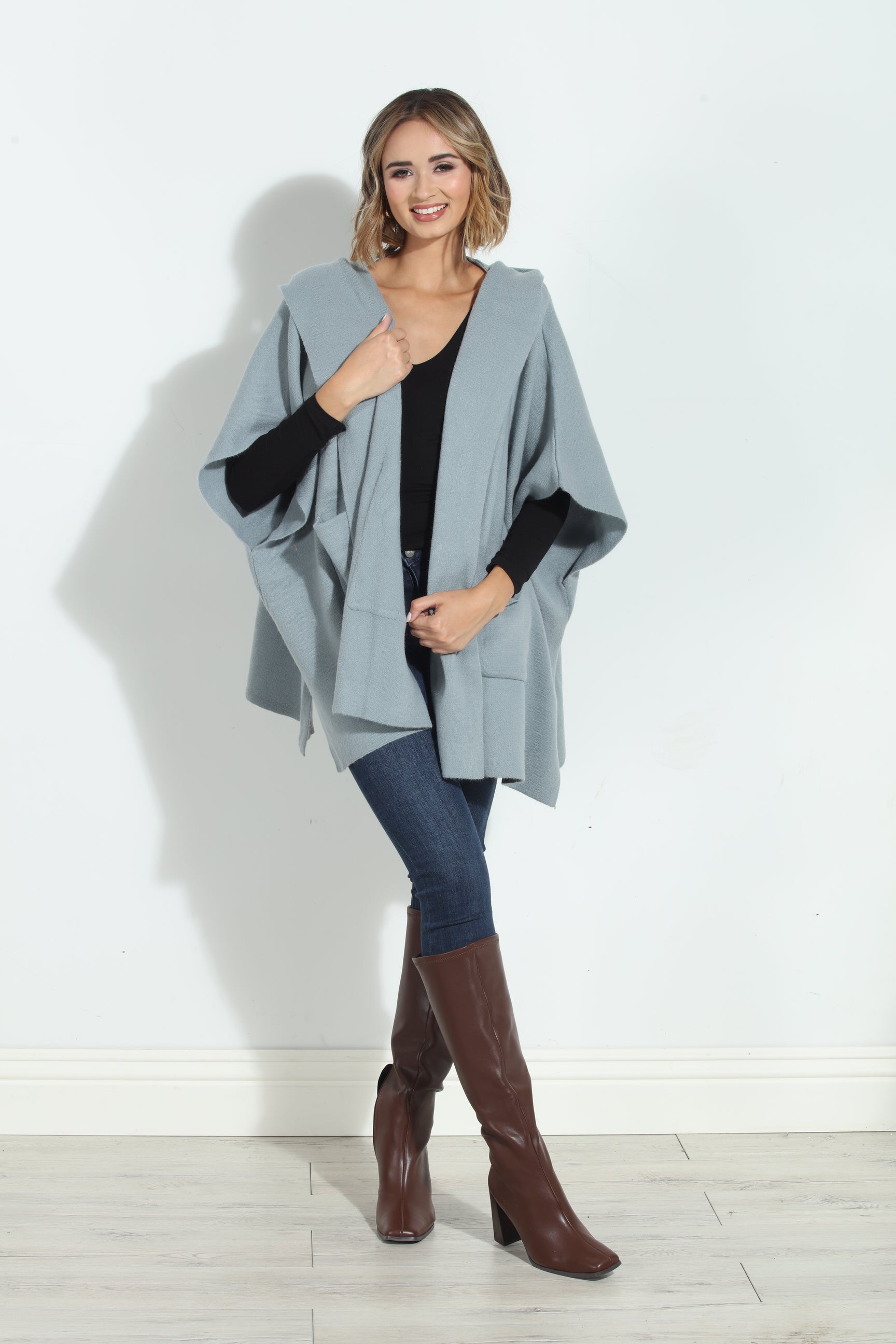 Dusk Blue Cozy Hooded Poncho-BEST SELLER