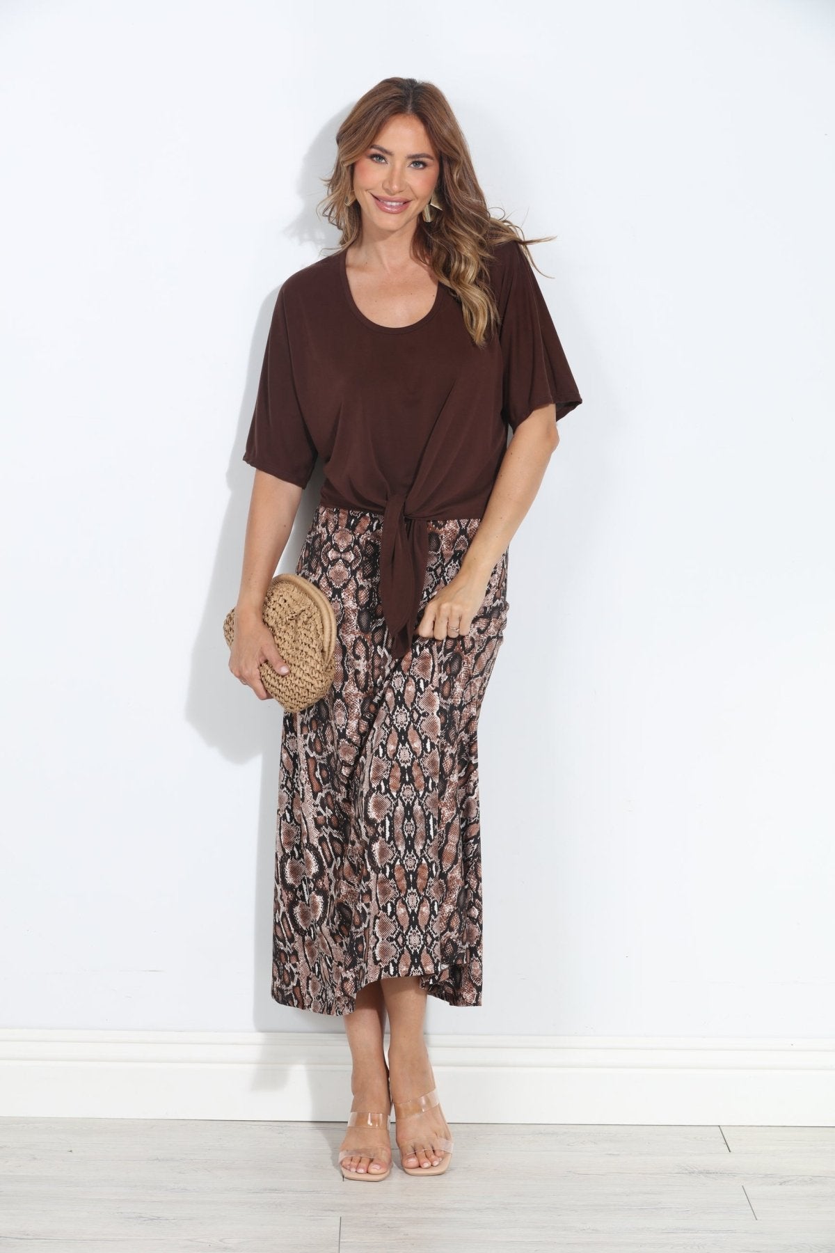 Valise Striped Stretch Midi Skirt