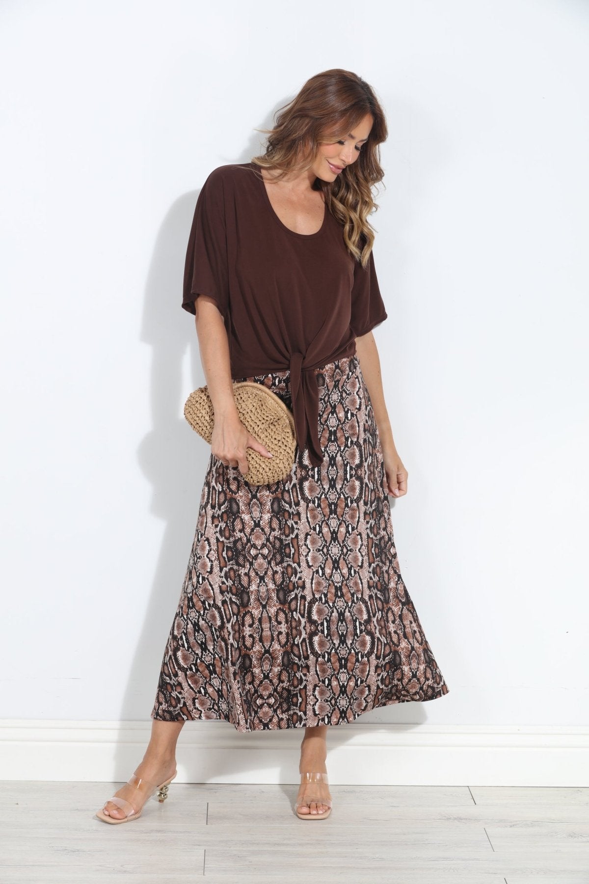 Valise Striped Stretch Midi Skirt