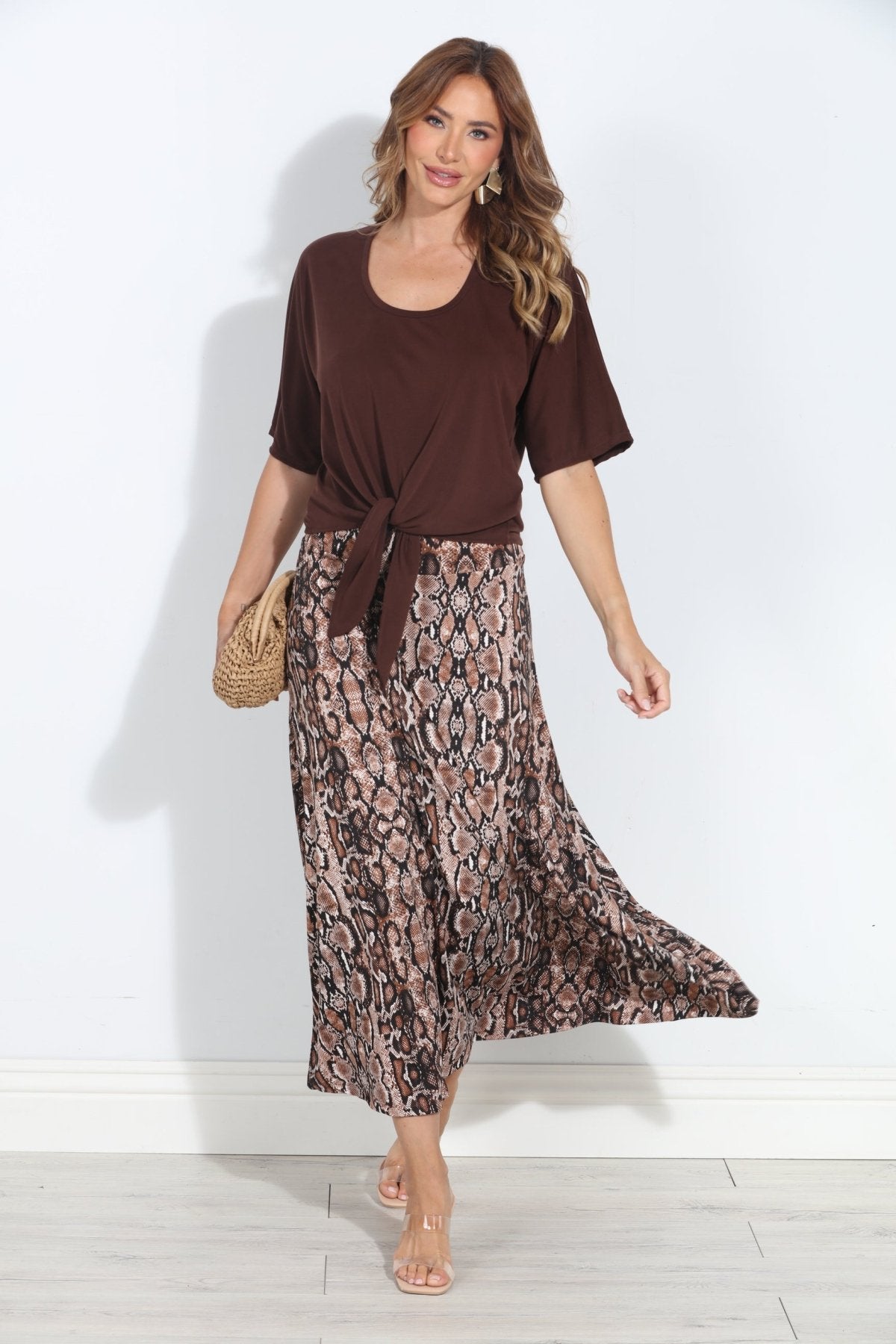 Valise Striped Stretch Midi Skirt