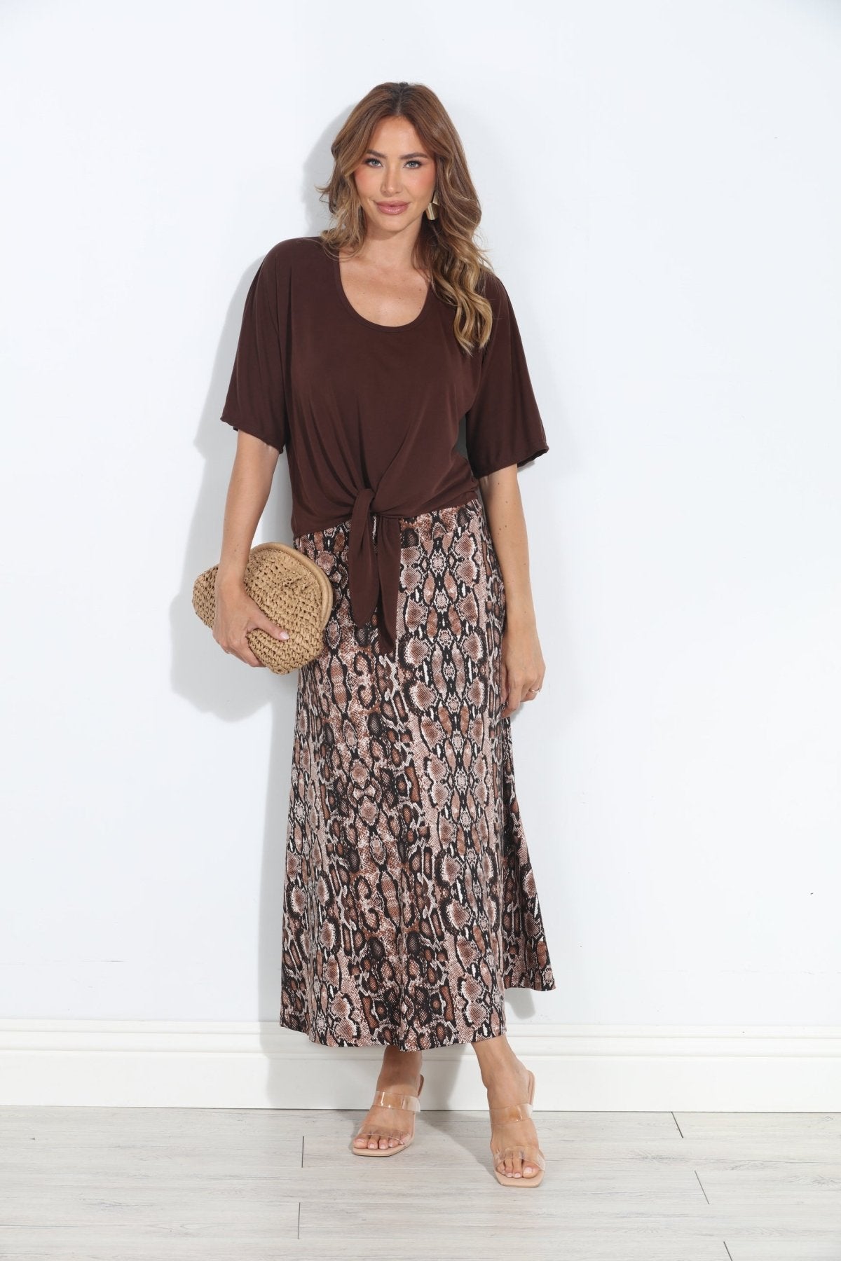 Valise Striped Stretch Midi Skirt