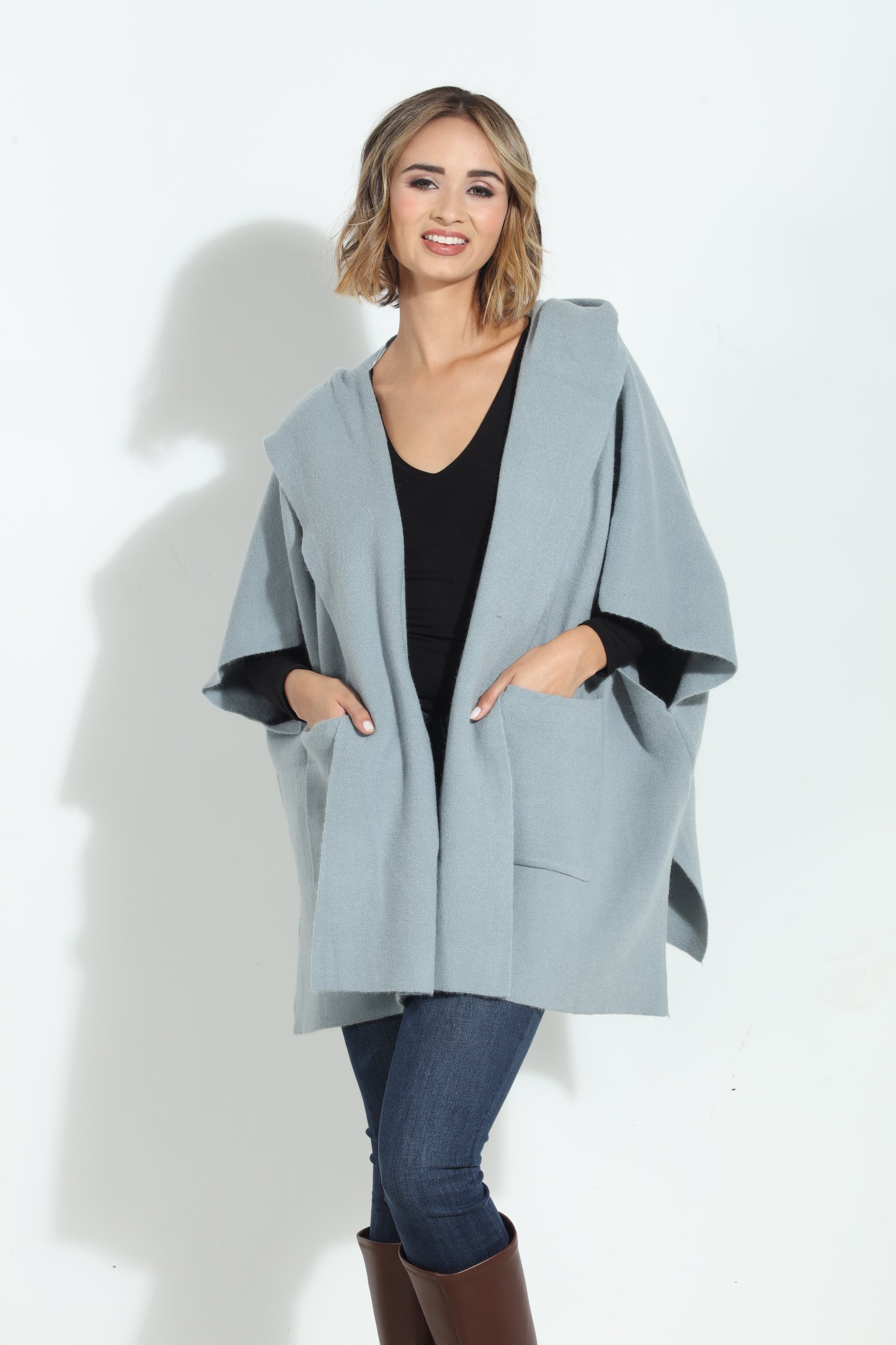 Dusk Blue Cozy Hooded Poncho-BEST SELLER