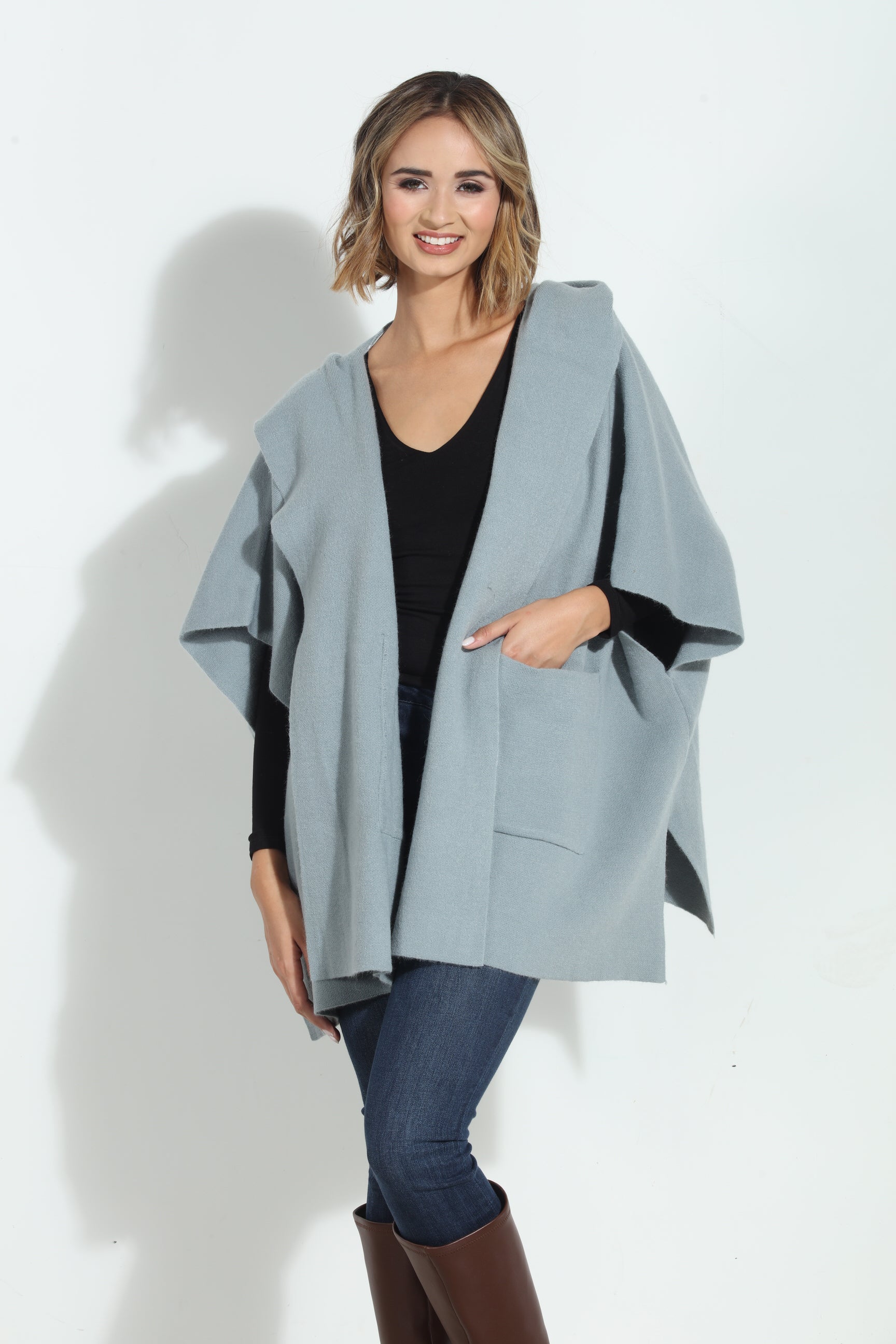 Dusk Blue Cozy Hooded Poncho-BEST SELLER