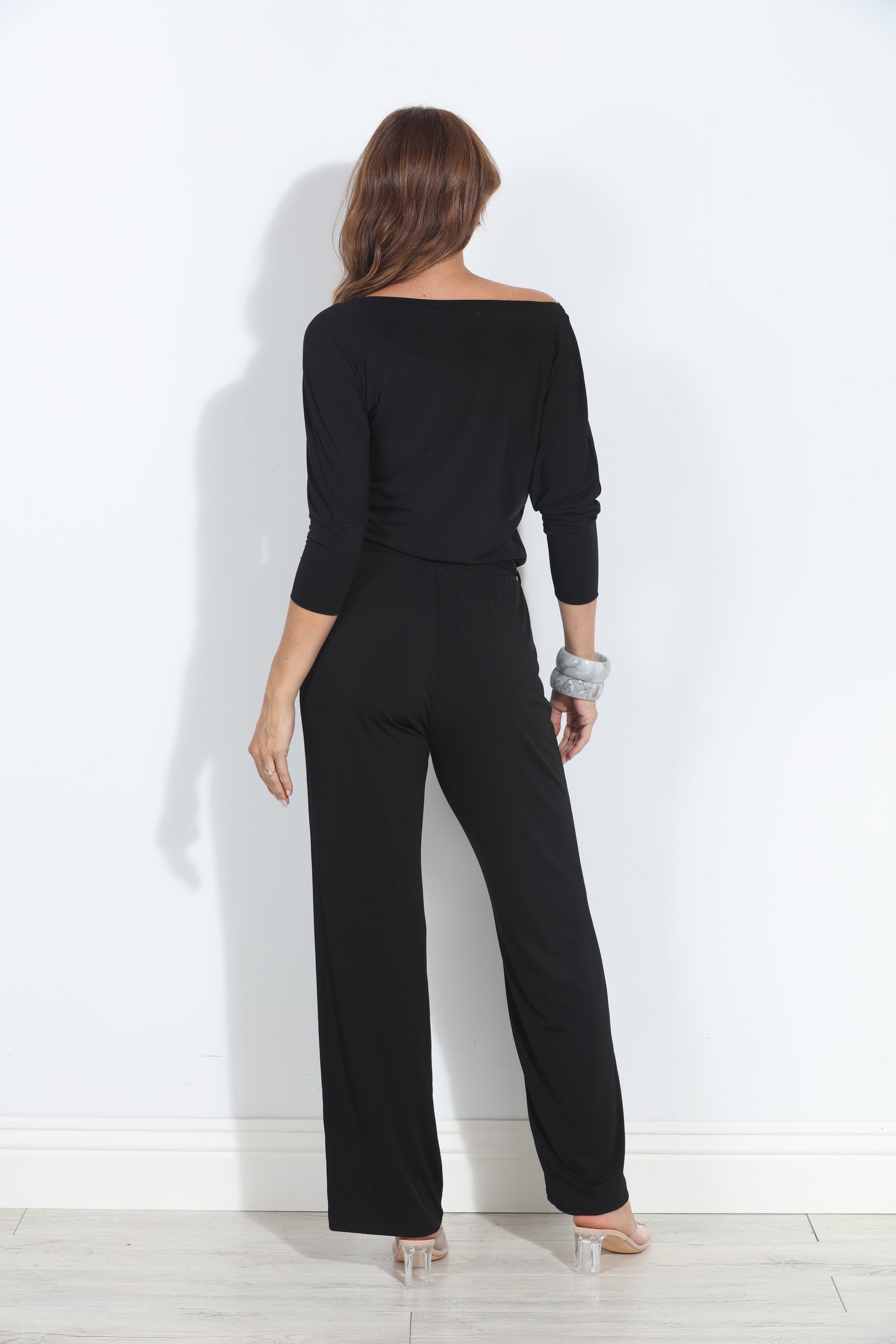 Donatella 3/4 Sleeve ITY Jumpsuit-BLACK