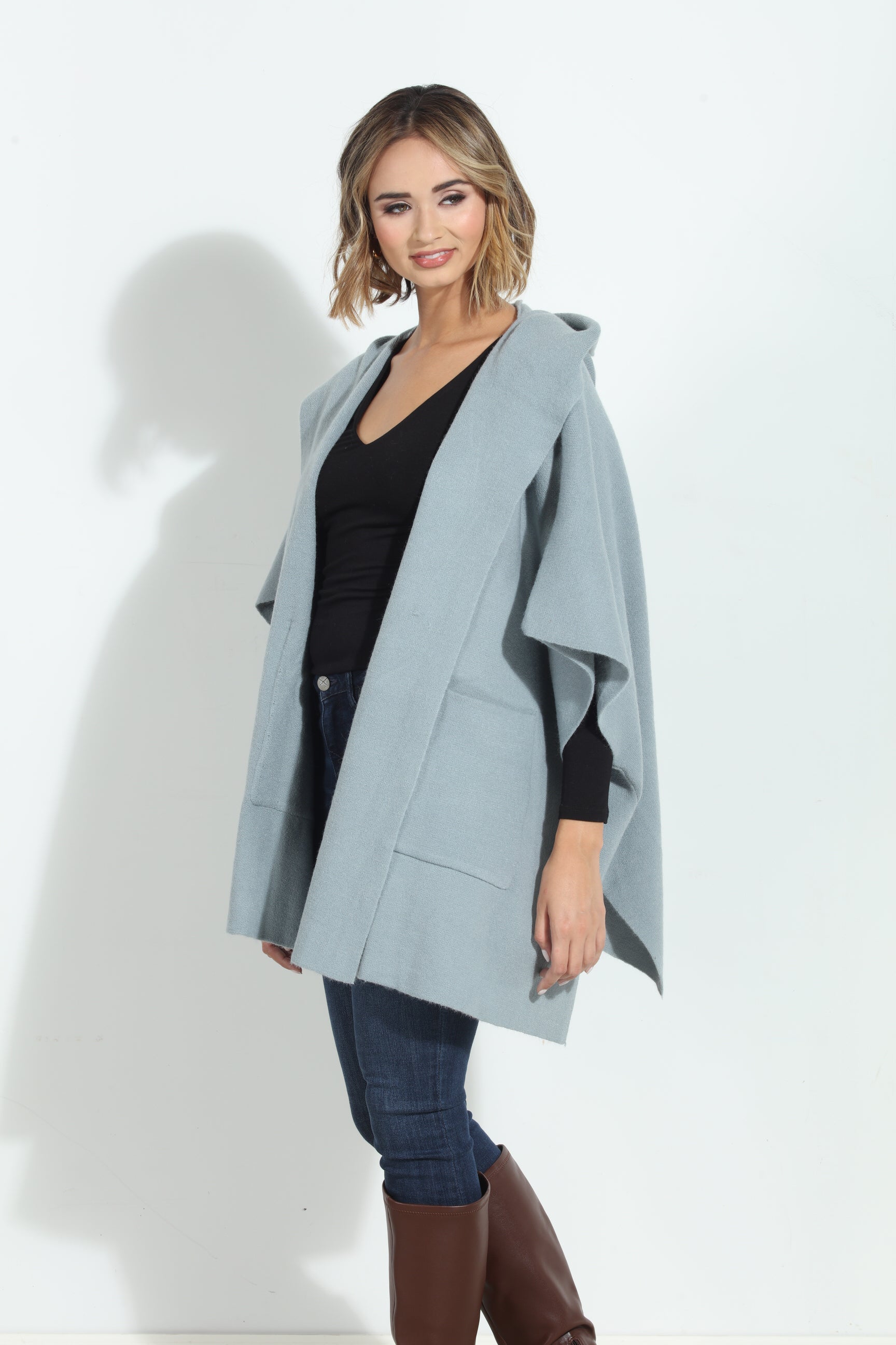 Dusk Blue Cozy Hooded Poncho-BEST SELLER