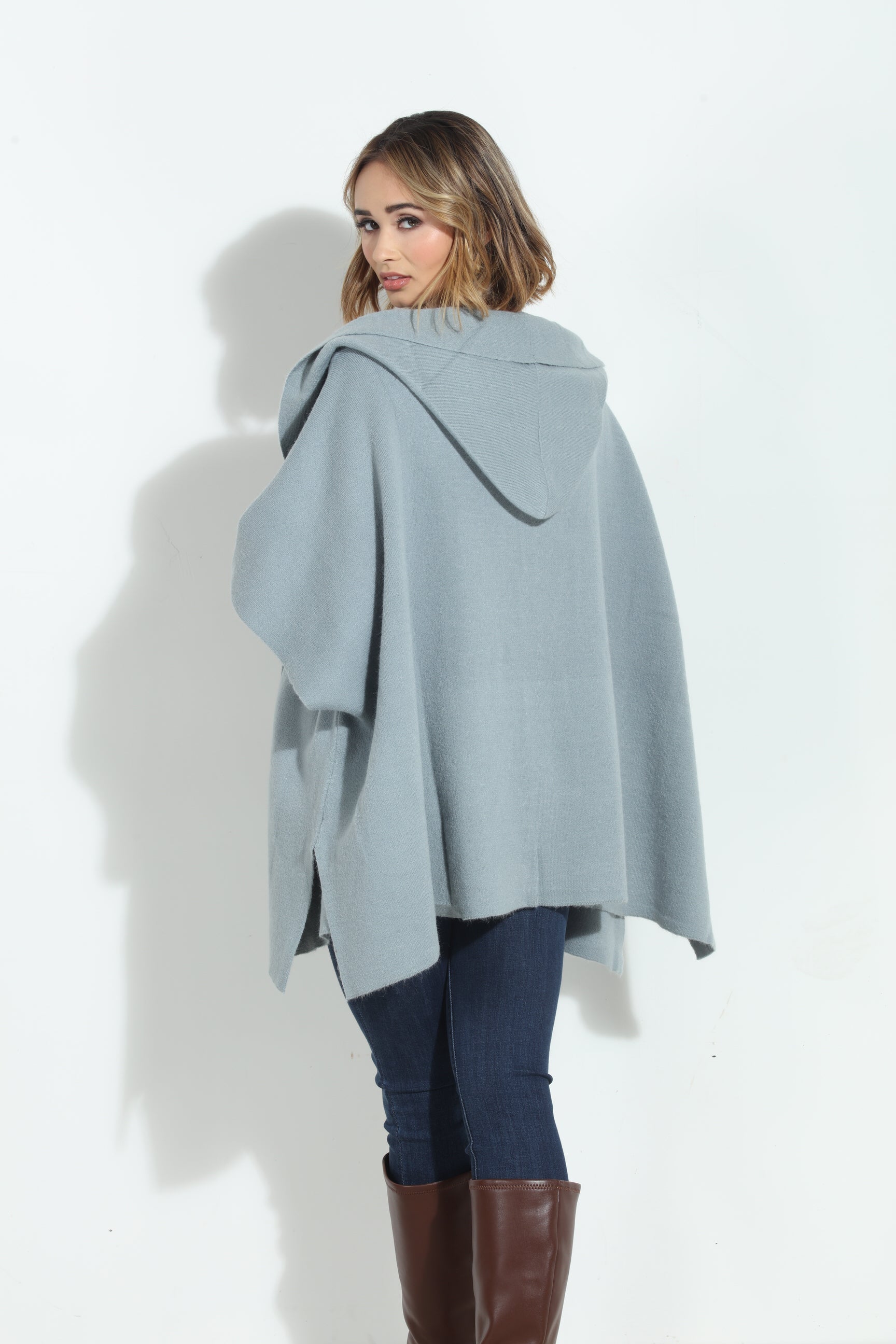 Dusk Blue Cozy Hooded Poncho-BEST SELLER