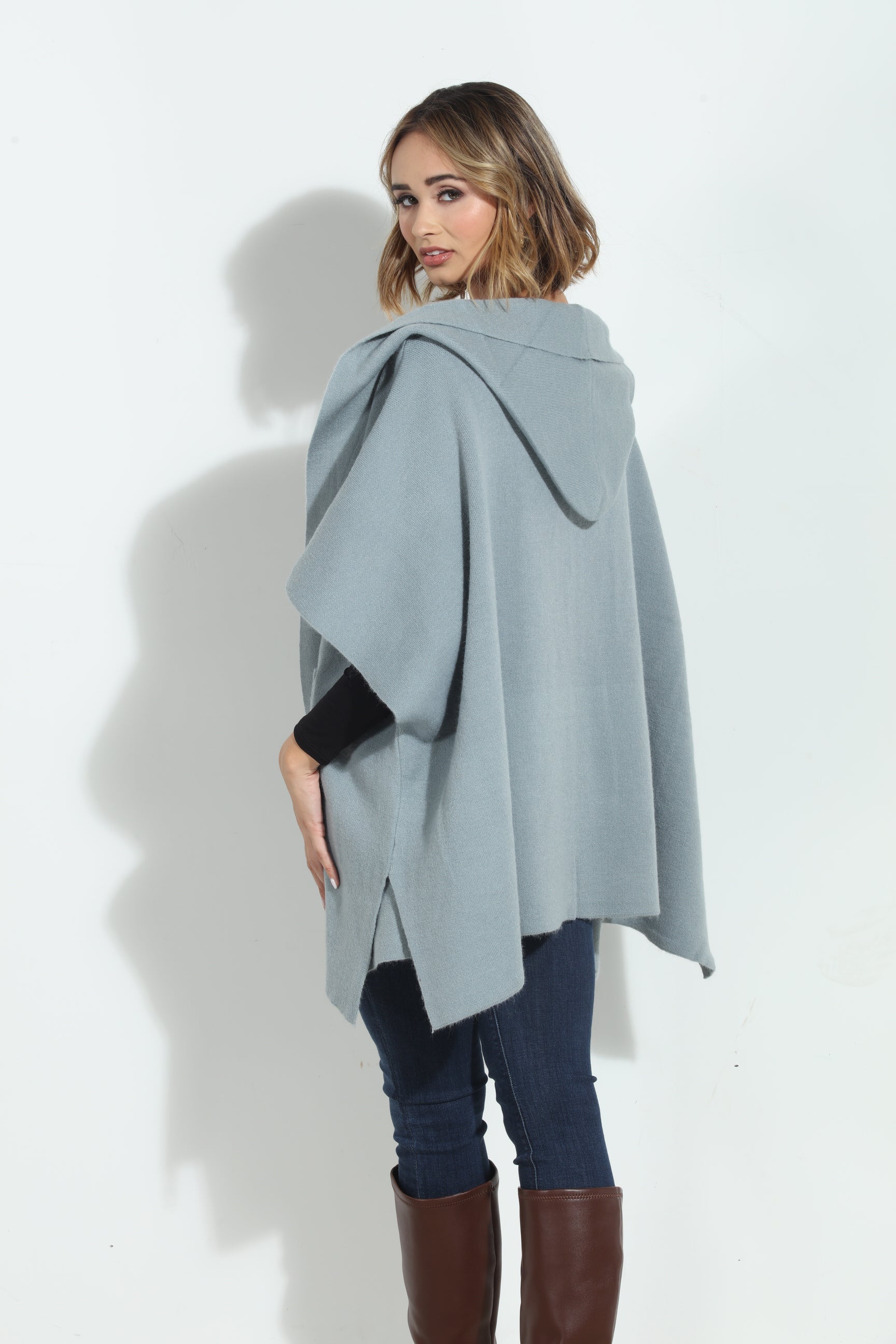 Dusk Blue Cozy Hooded Poncho-BEST SELLER