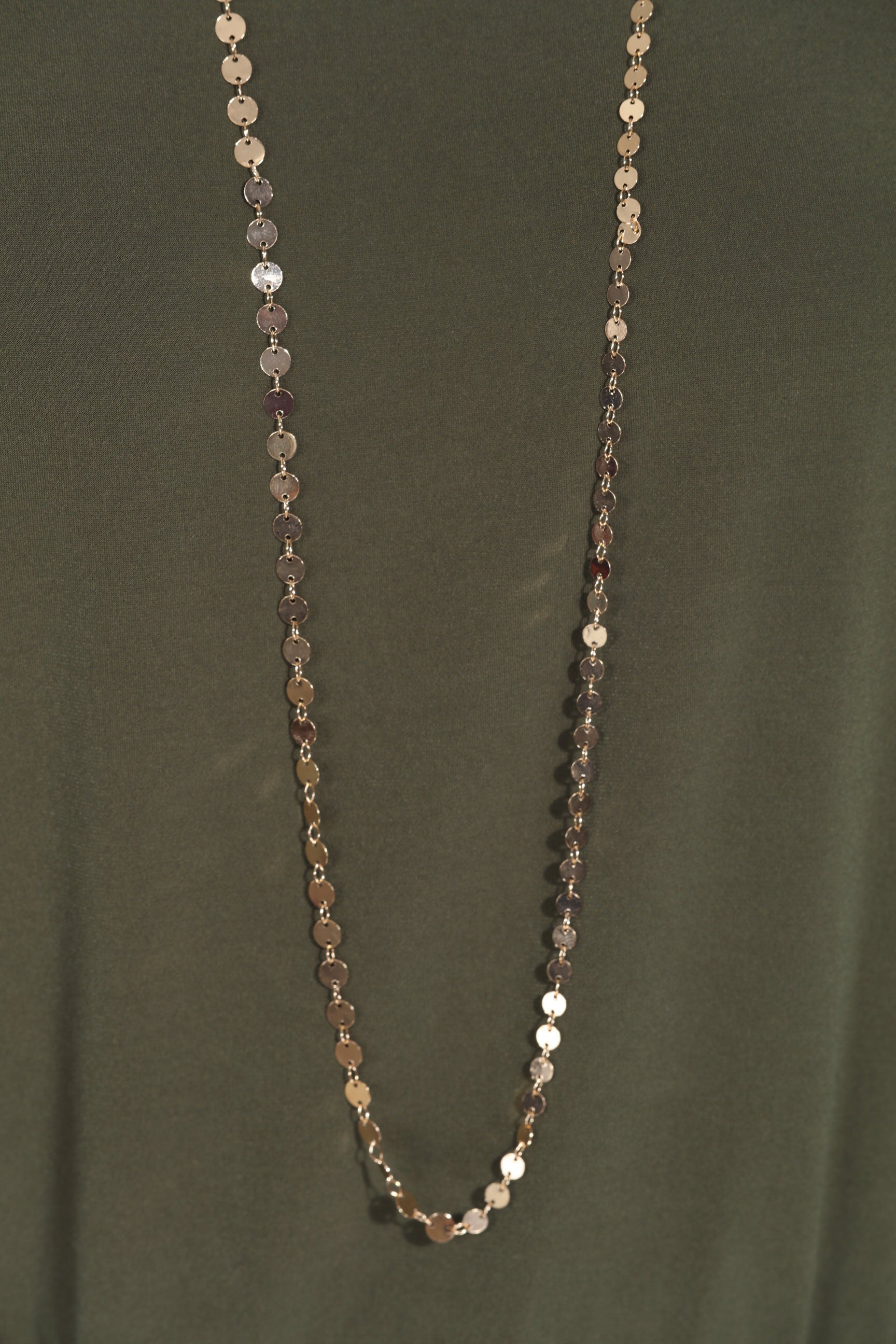 Long Gold Disc Chain Necklace