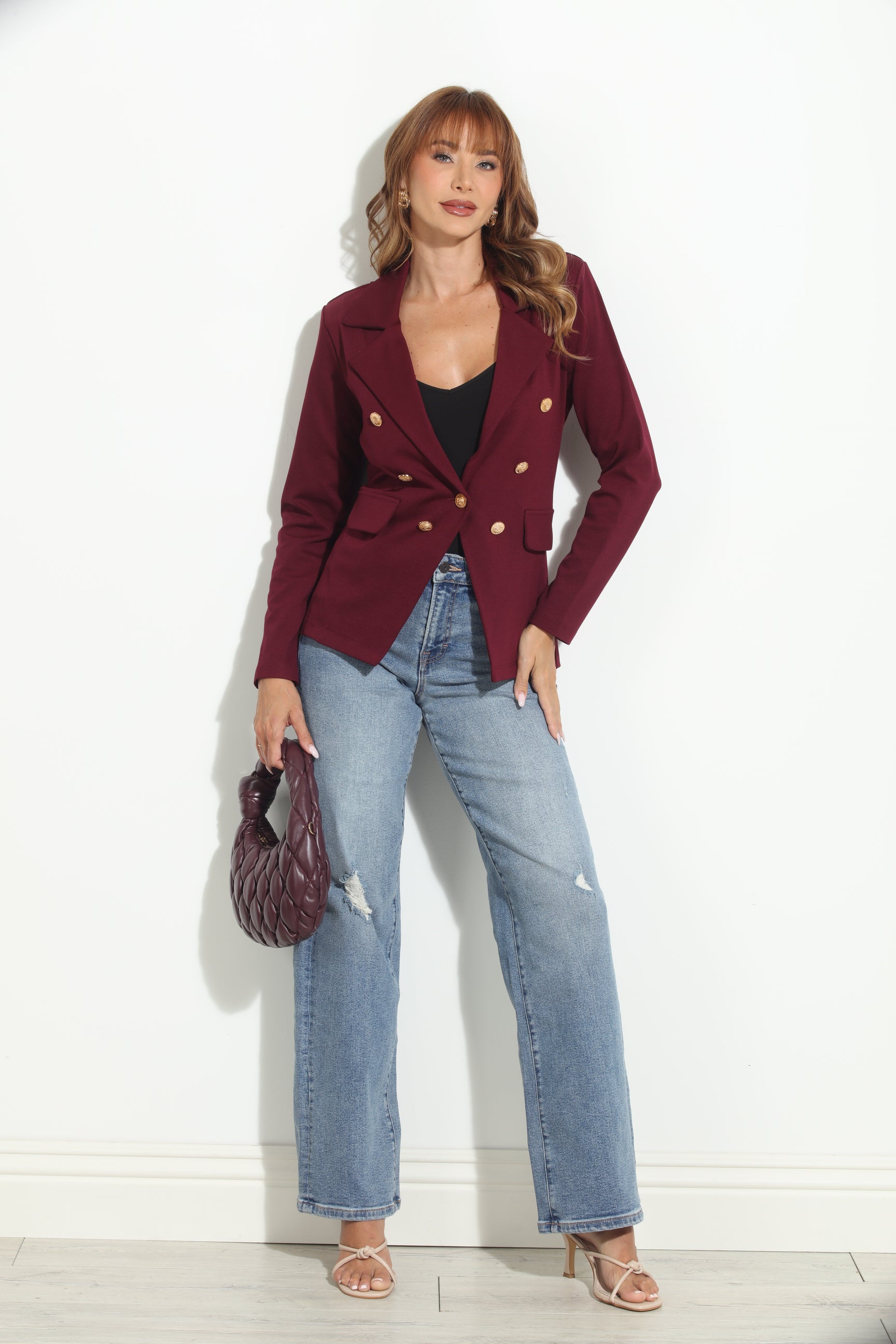 Wine Button Ponti Blazer