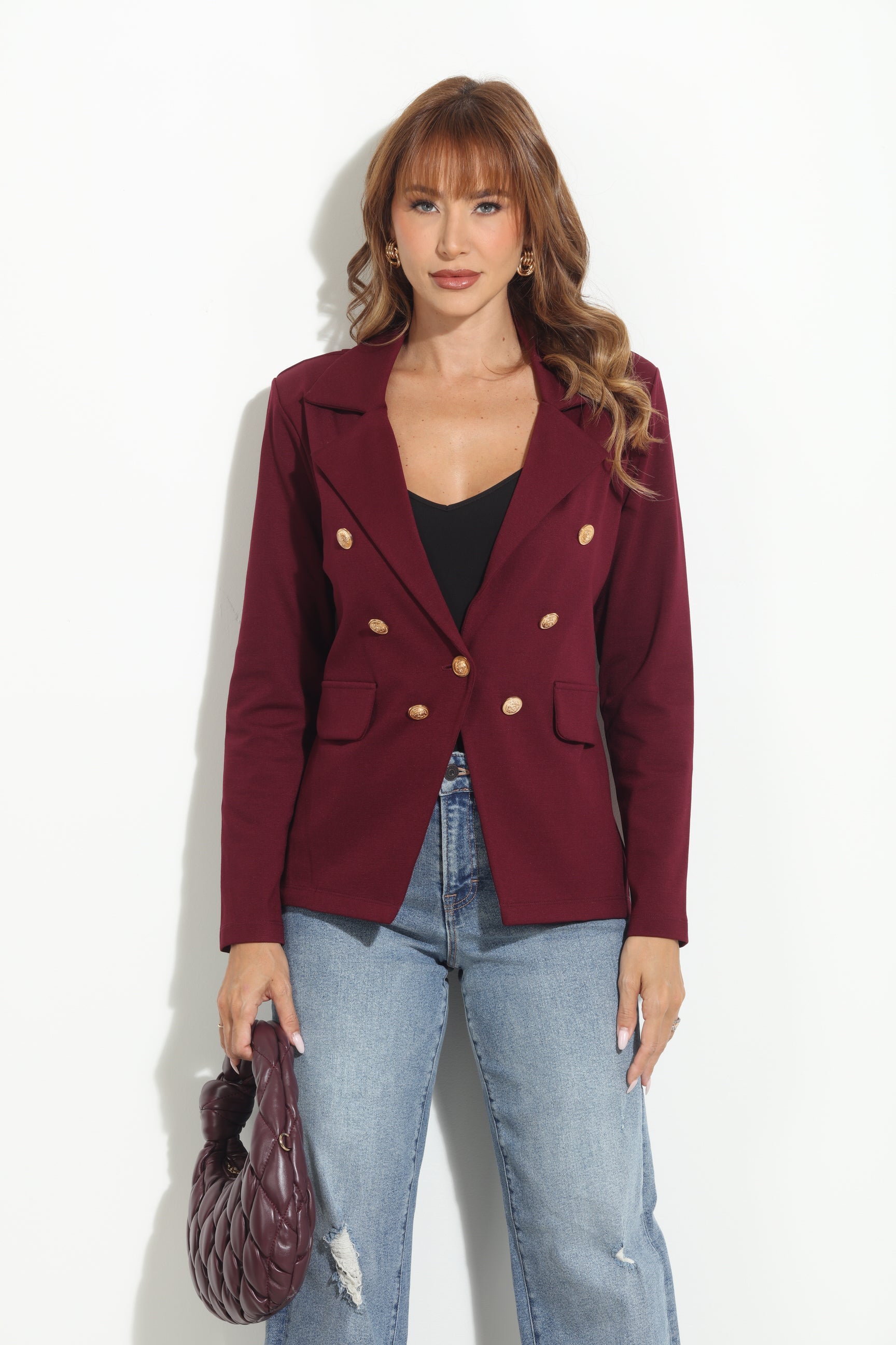 Wine Button Ponti Blazer
