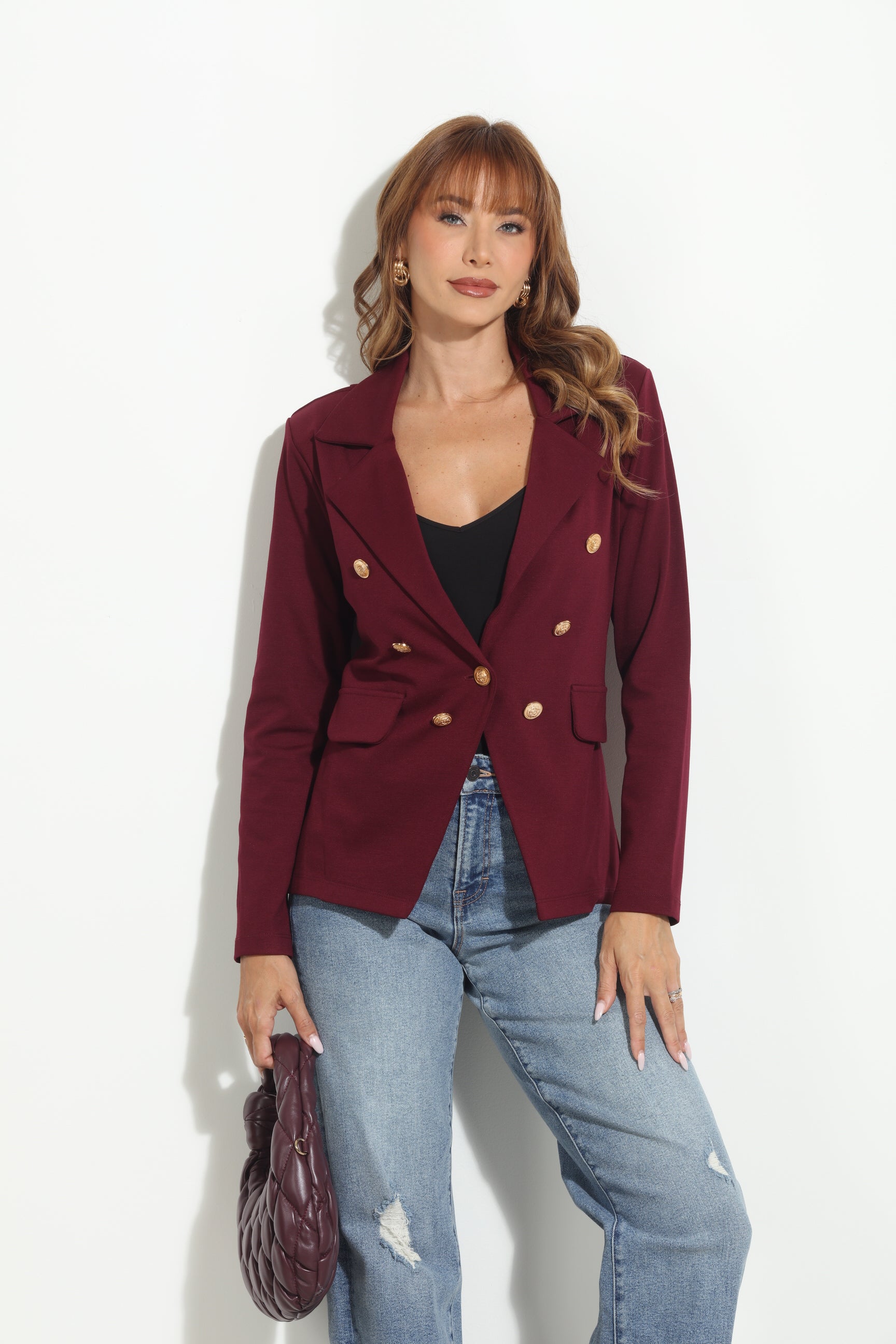 Wine Button Ponti Blazer