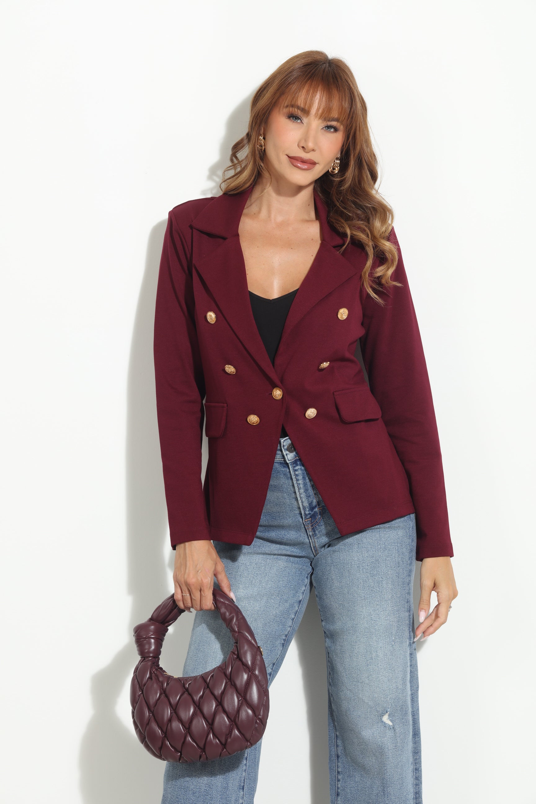 Wine Button Ponti Blazer
