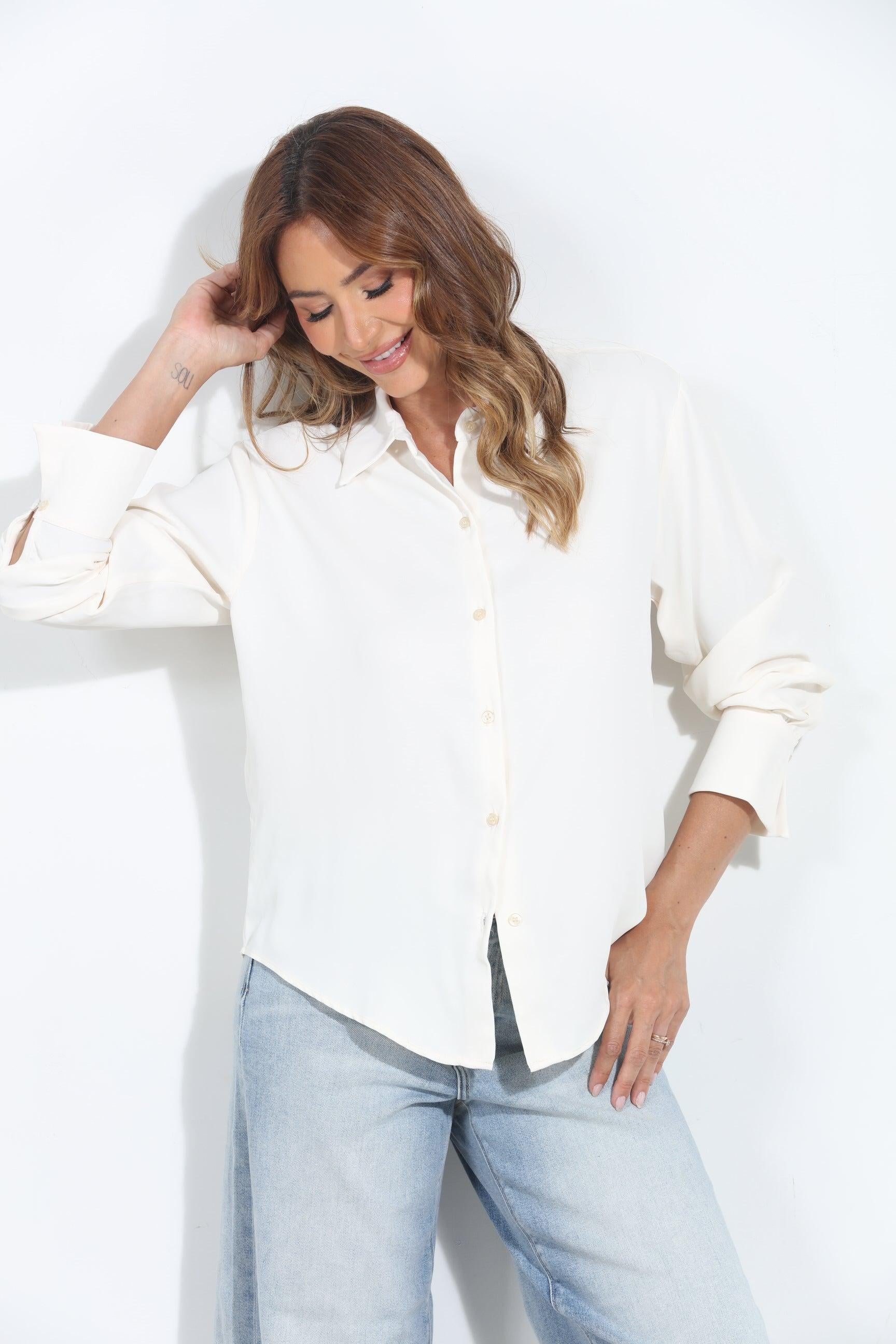 Ivory Politan Button Blouse-BEST SELLER
