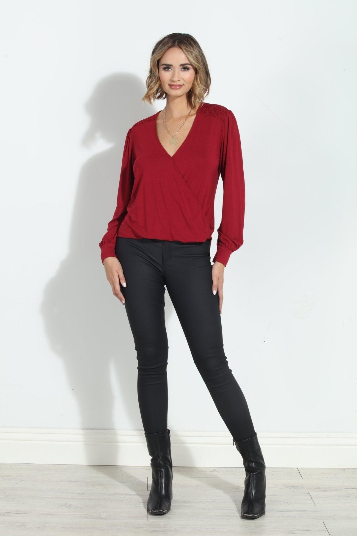 Cabernet Smocked Cupro Top-FINAL SALE